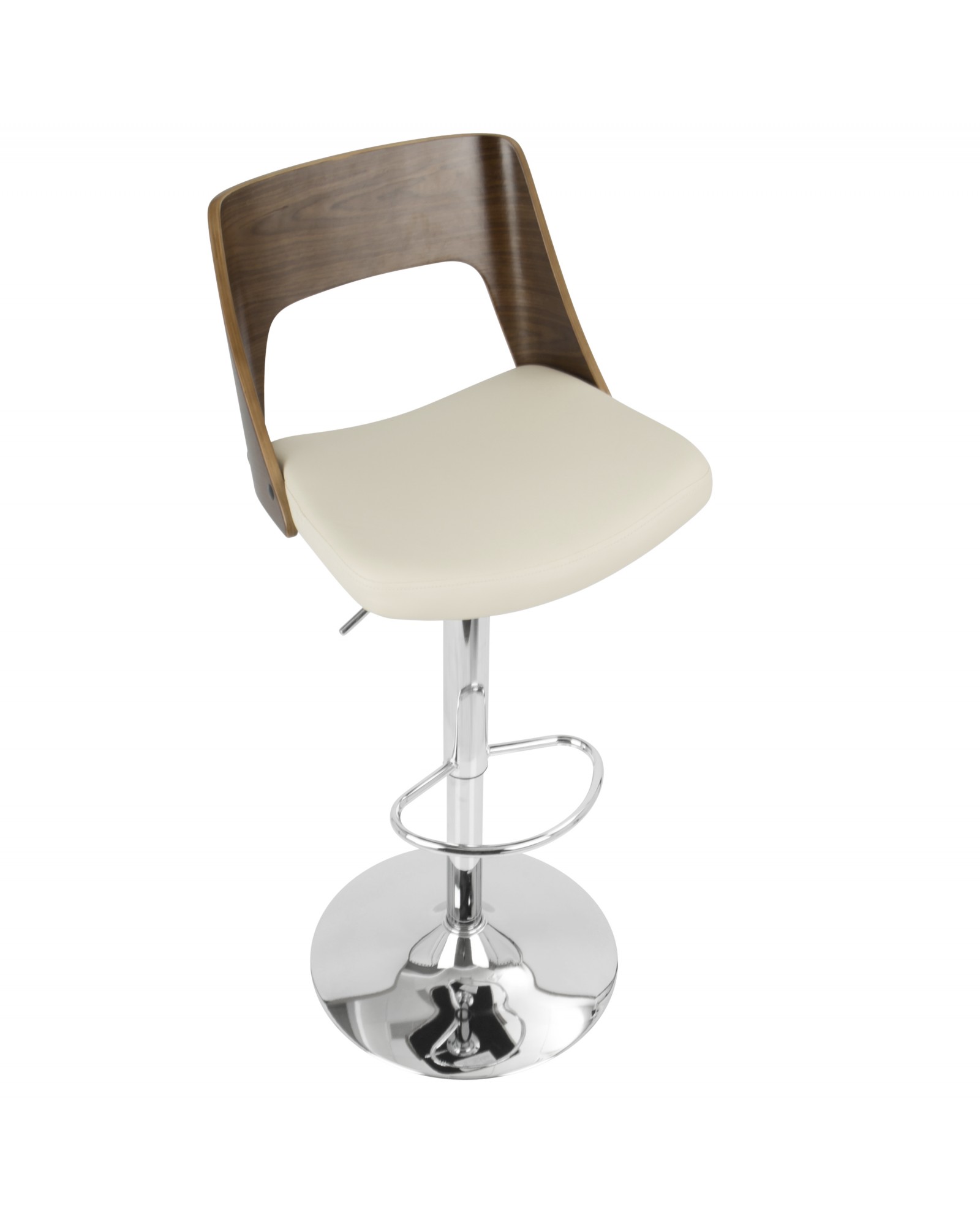 Valencia Mid-Century Modern Adjustable Barstool with Swivel in Walnut and Cream Faux Leather