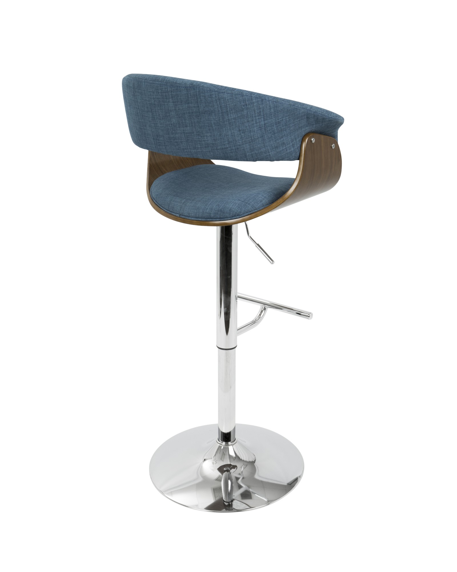 Vintage Mod Mid-Century Modern Adjustable Barstool with Swivel in Walnut and Blue Fabric