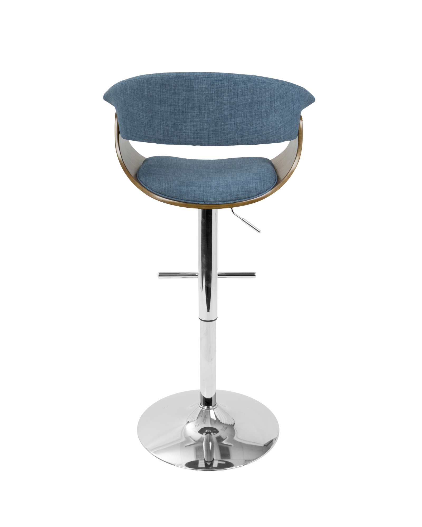 Vintage Mod Mid-Century Modern Adjustable Barstool with Swivel in Walnut and Blue Fabric