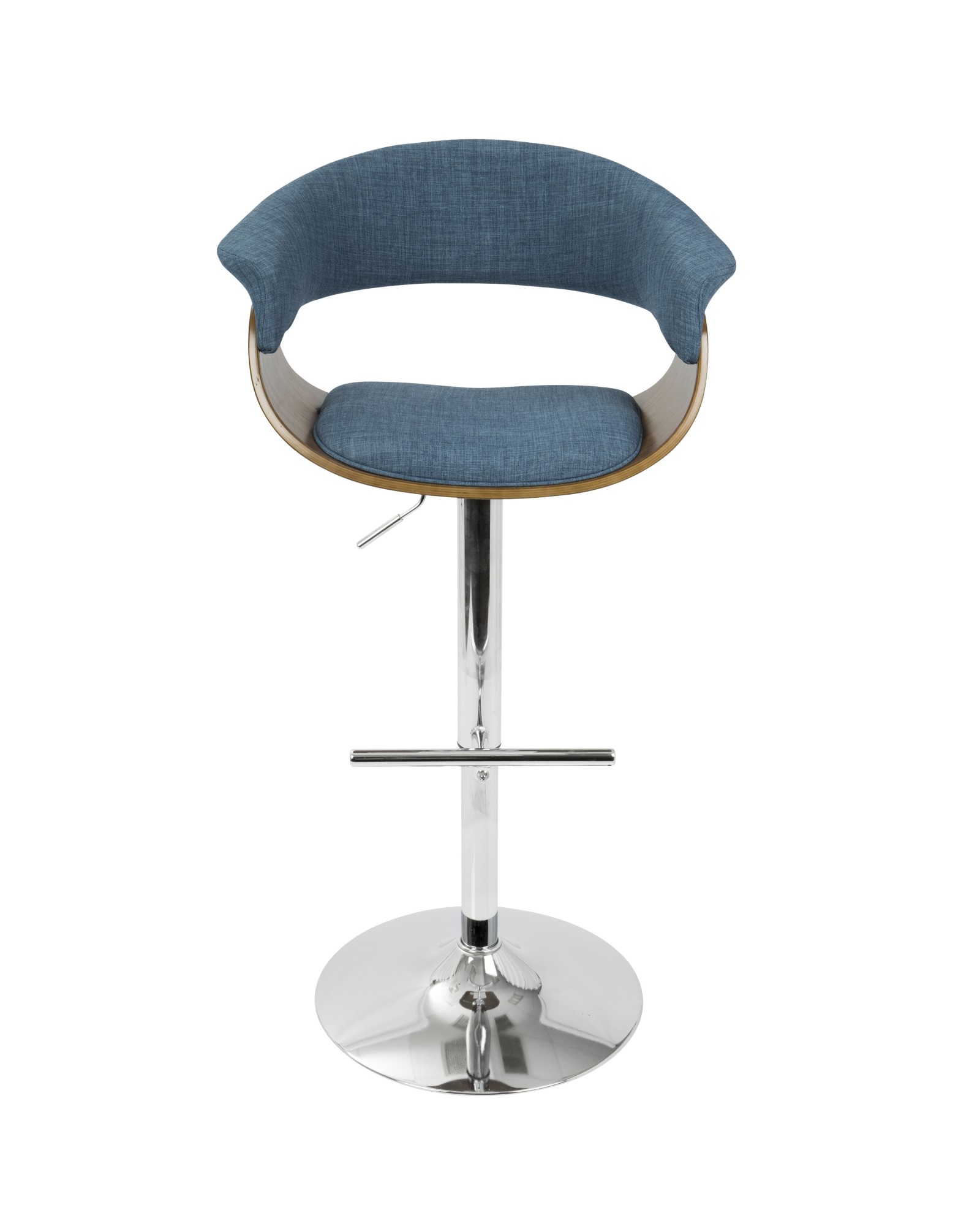 Vintage Mod Mid-Century Modern Adjustable Barstool with Swivel in Walnut and Blue Fabric