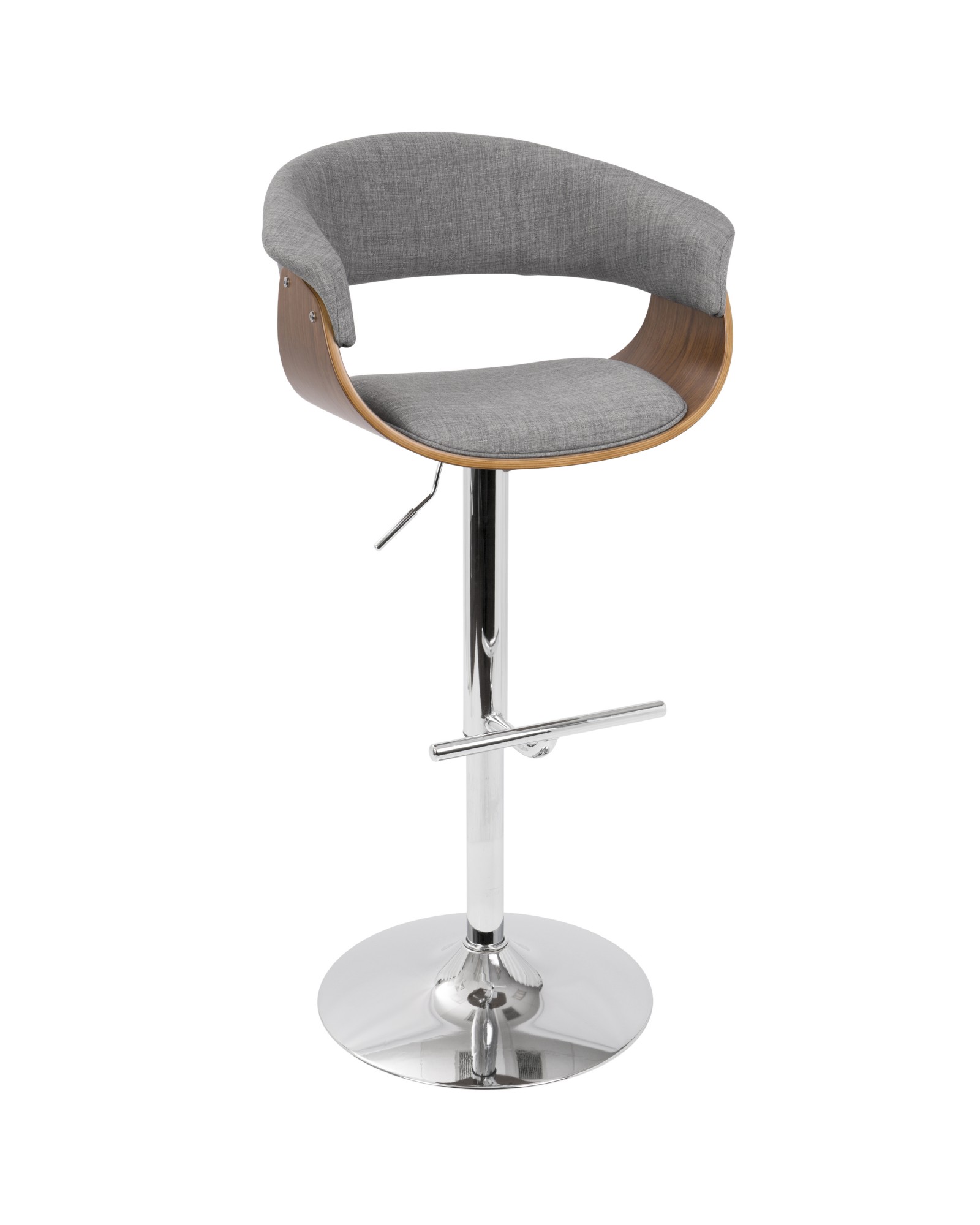 Vintage Mod Mid-Century Modern Adjustable Barstool with Swivel in Walnut and Light Grey Fabric