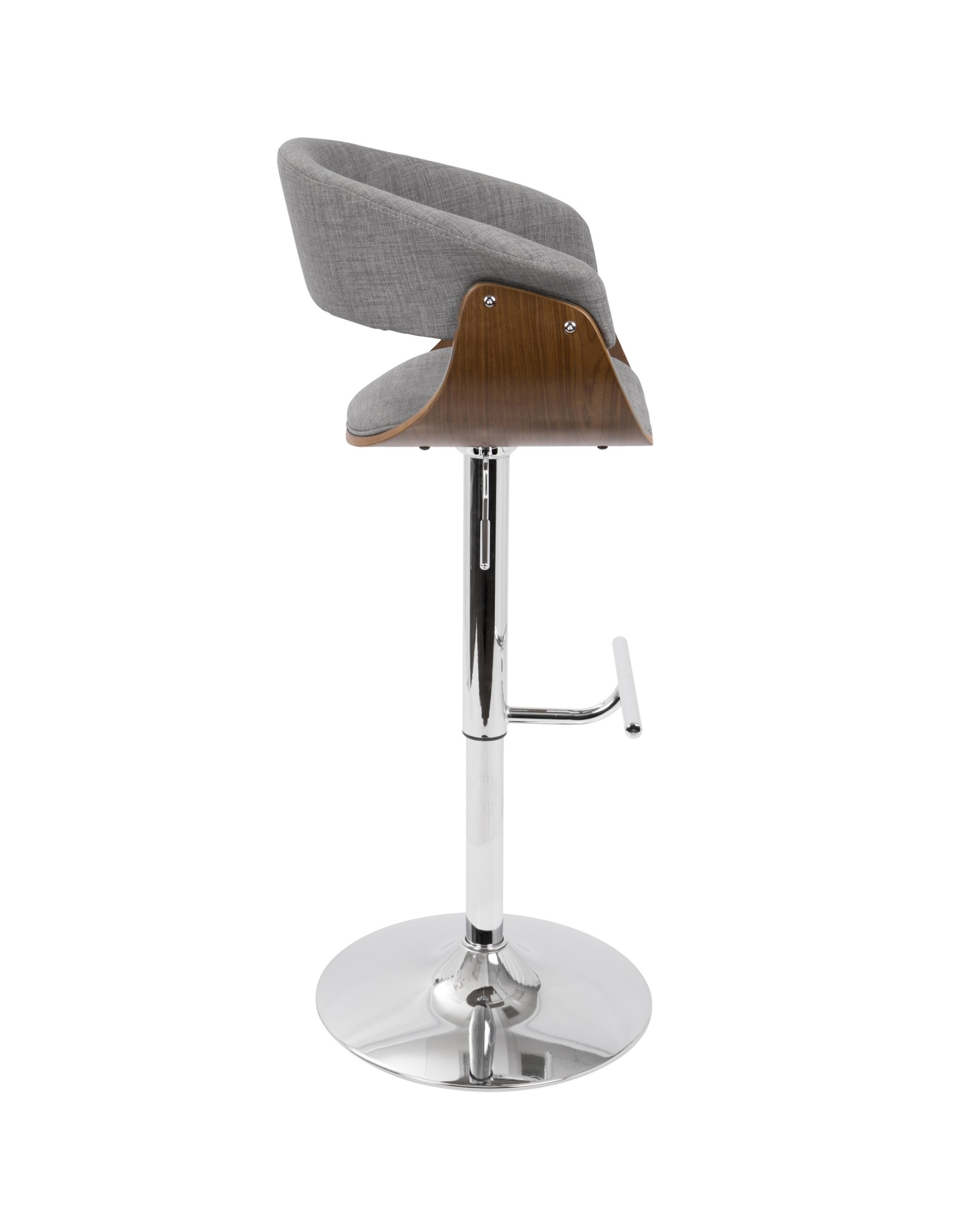 Vintage Mod Mid-Century Modern Adjustable Barstool with Swivel in Walnut and Light Grey Fabric