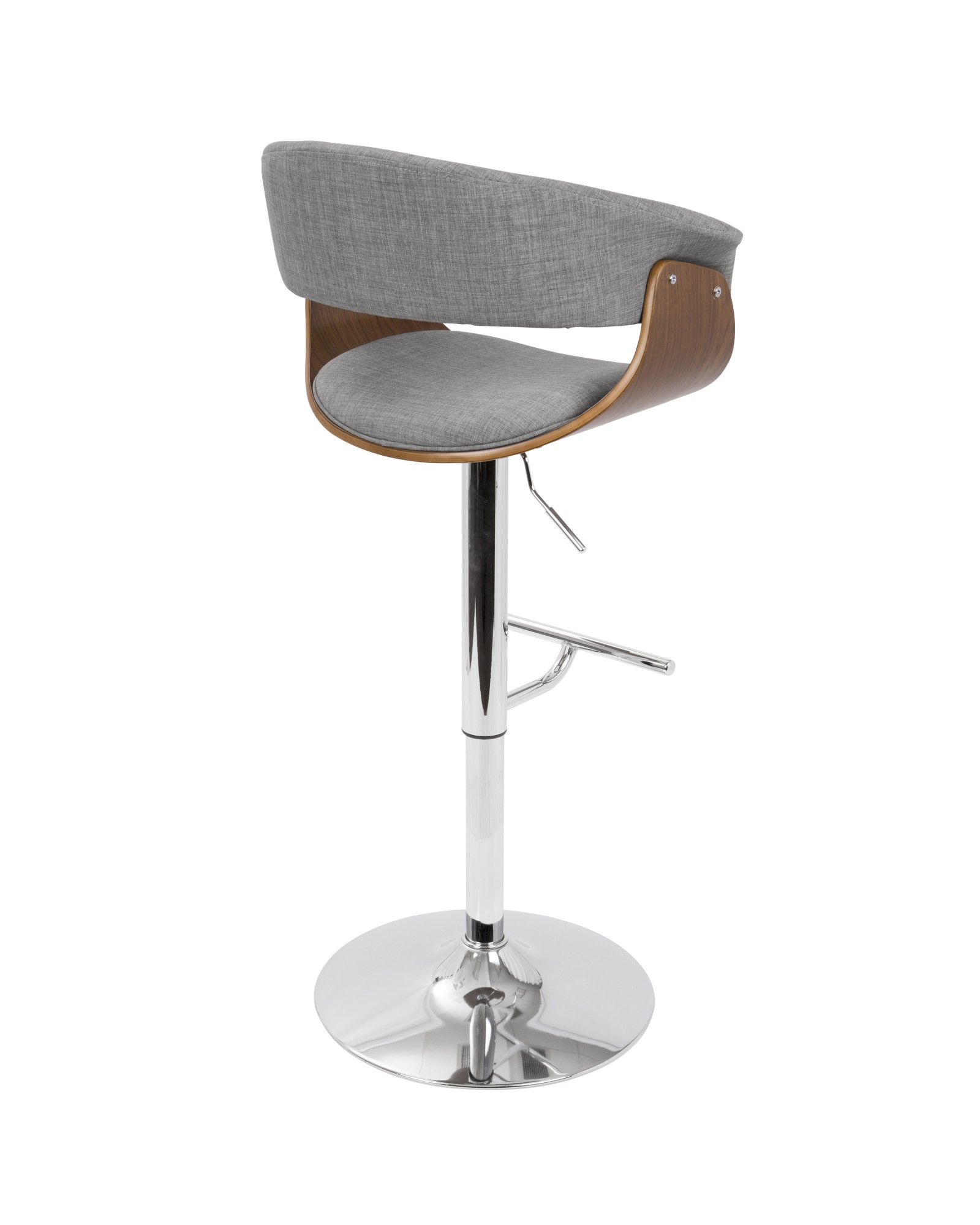 Vintage Mod Mid-Century Modern Adjustable Barstool with Swivel in Walnut and Light Grey Fabric