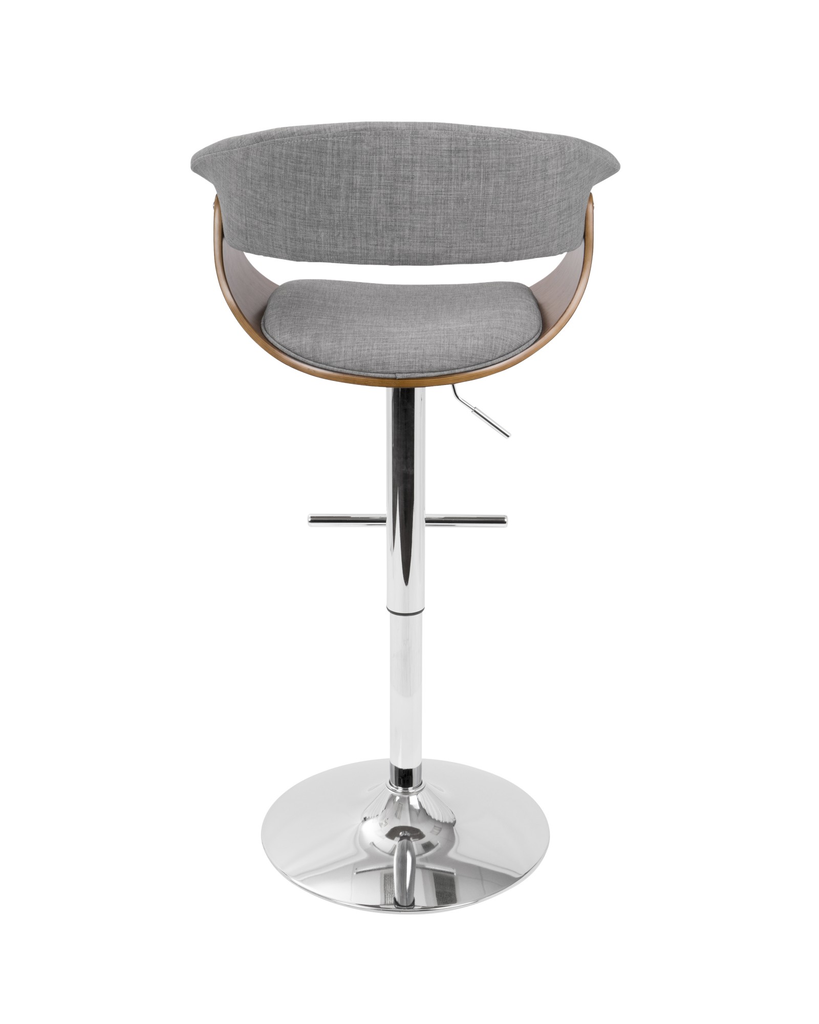 Vintage Mod Mid-Century Modern Adjustable Barstool with Swivel in Walnut and Light Grey Fabric