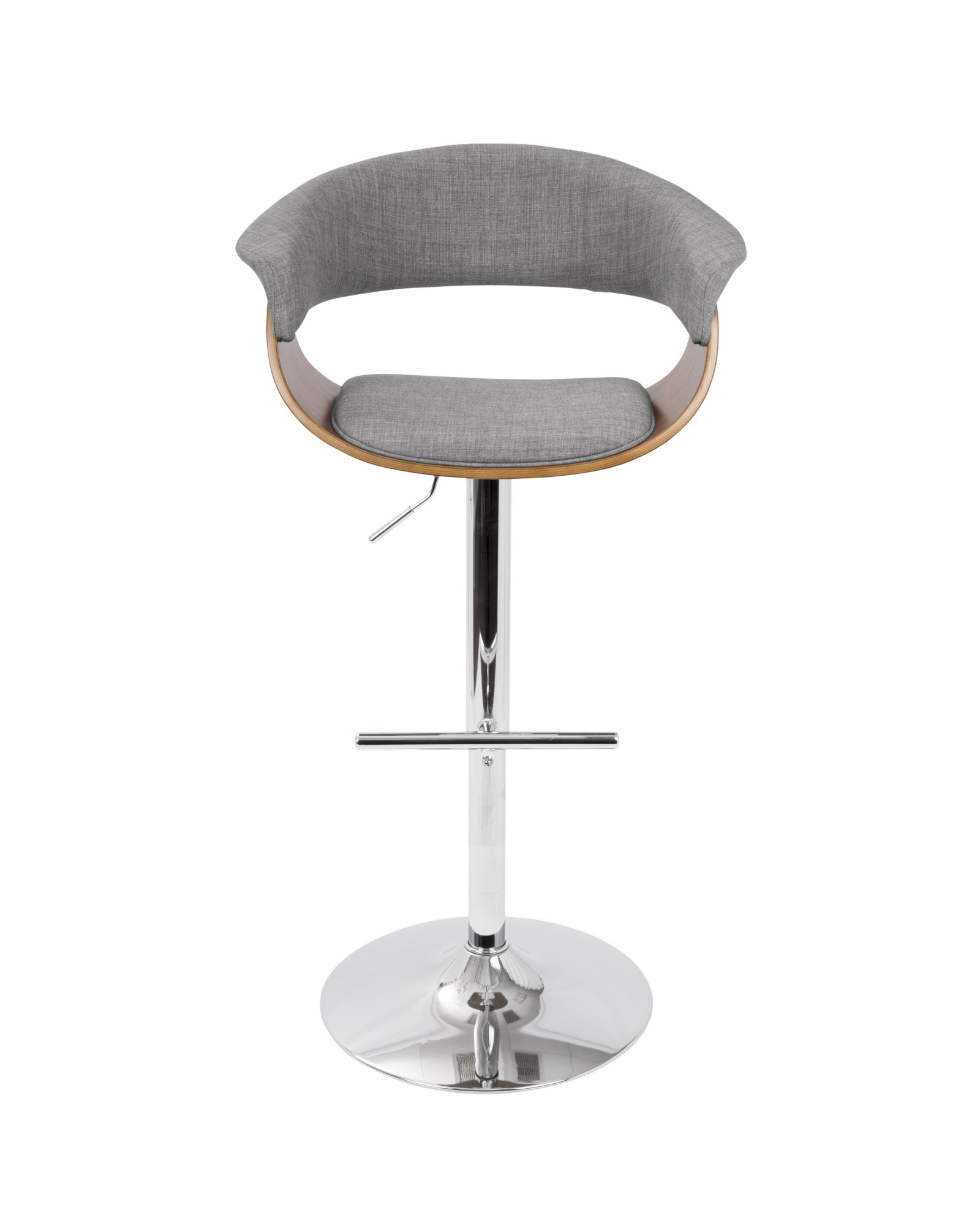 Vintage Mod Mid-Century Modern Adjustable Barstool with Swivel in Walnut and Light Grey Fabric