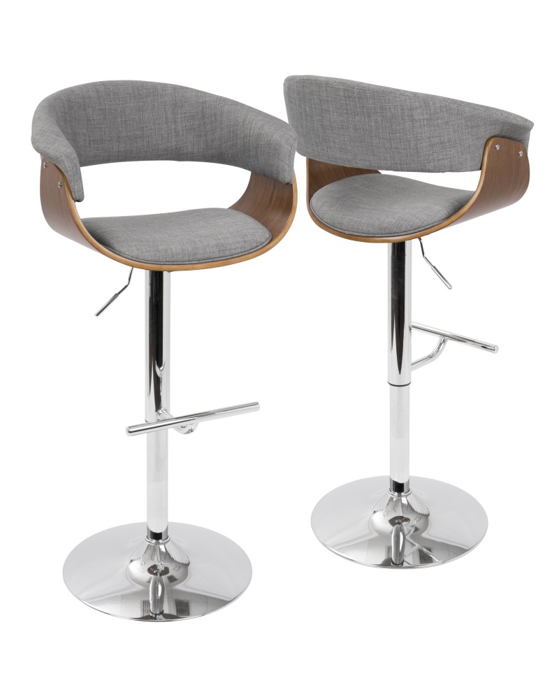 Vintage Mod Mid-Century Modern Adjustable Barstool with Swivel in Walnut and Light Grey Fabric