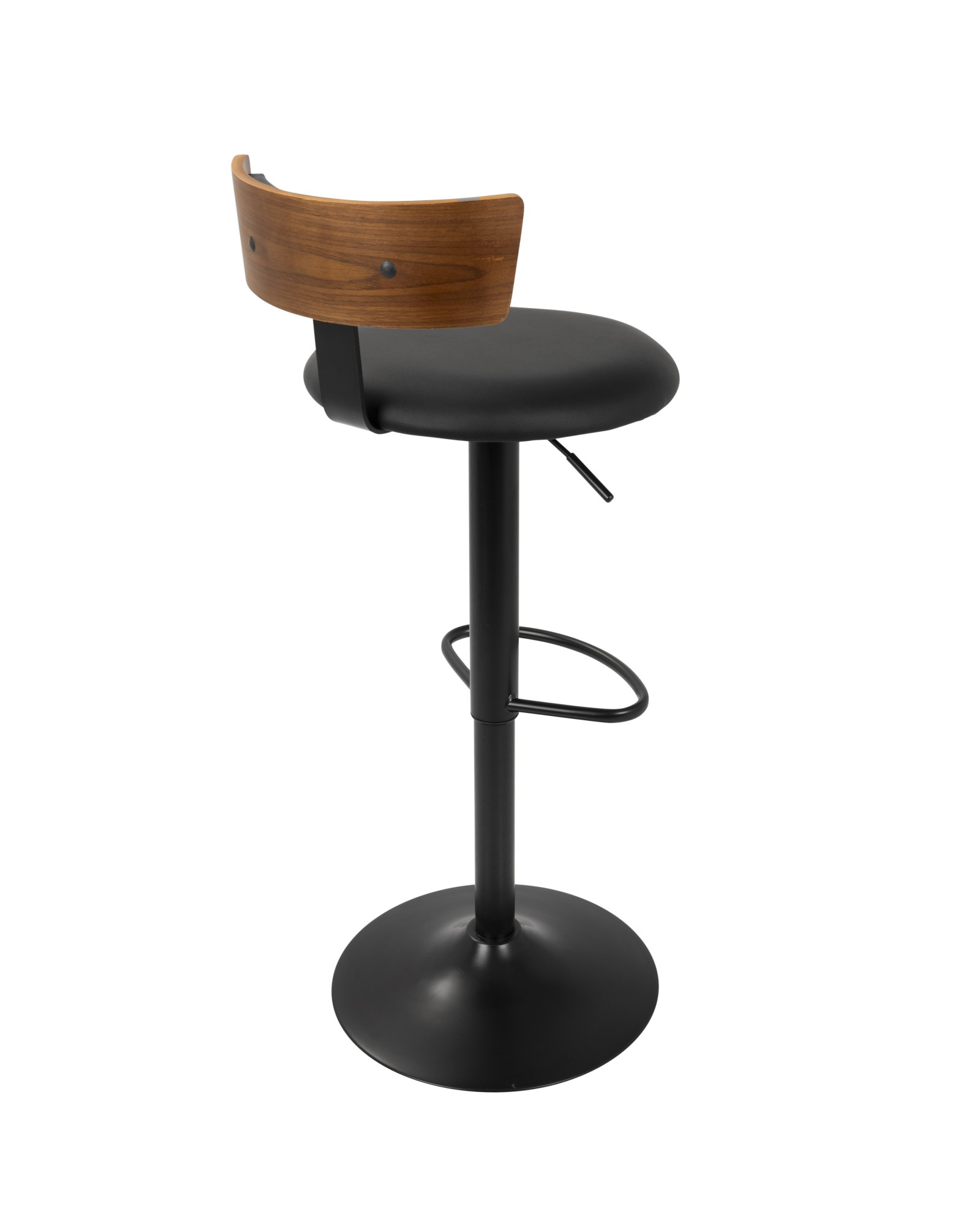 Weller Contemporary Barstool with Black Frame, Walnut Wood, and Black Faux Leather
