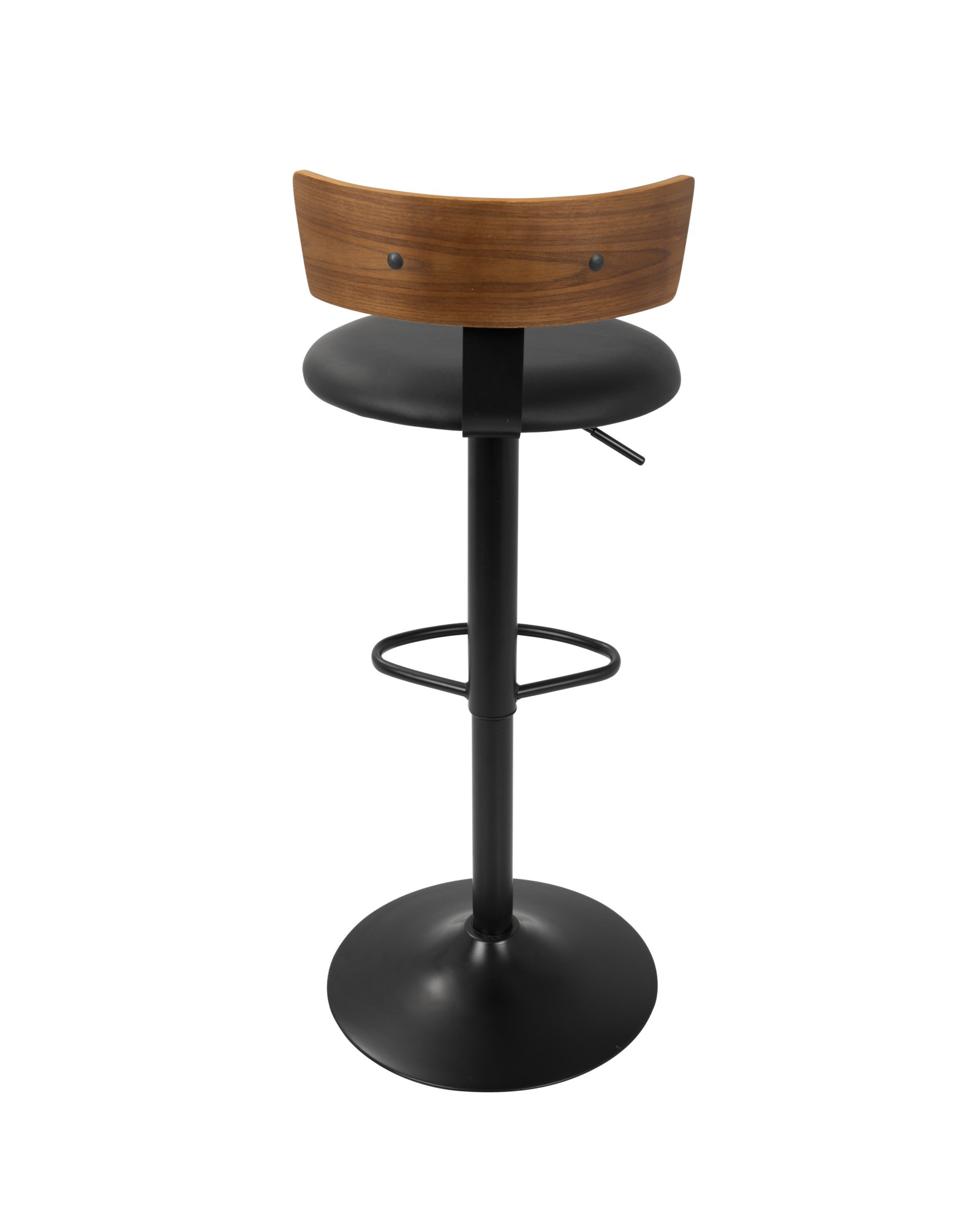 Weller Contemporary Barstool with Black Frame, Walnut Wood, and Black Faux Leather