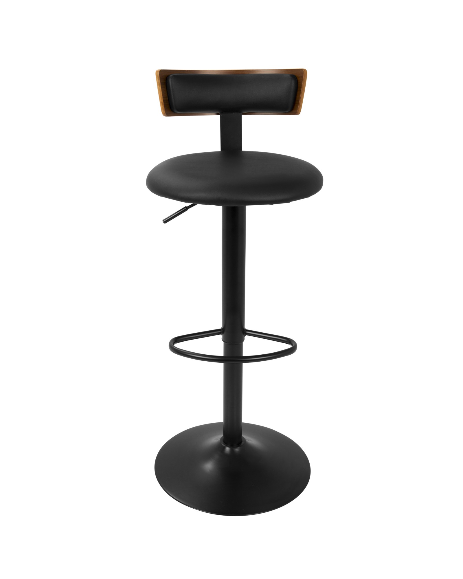 Weller Contemporary Barstool with Black Frame, Walnut Wood, and Black Faux Leather