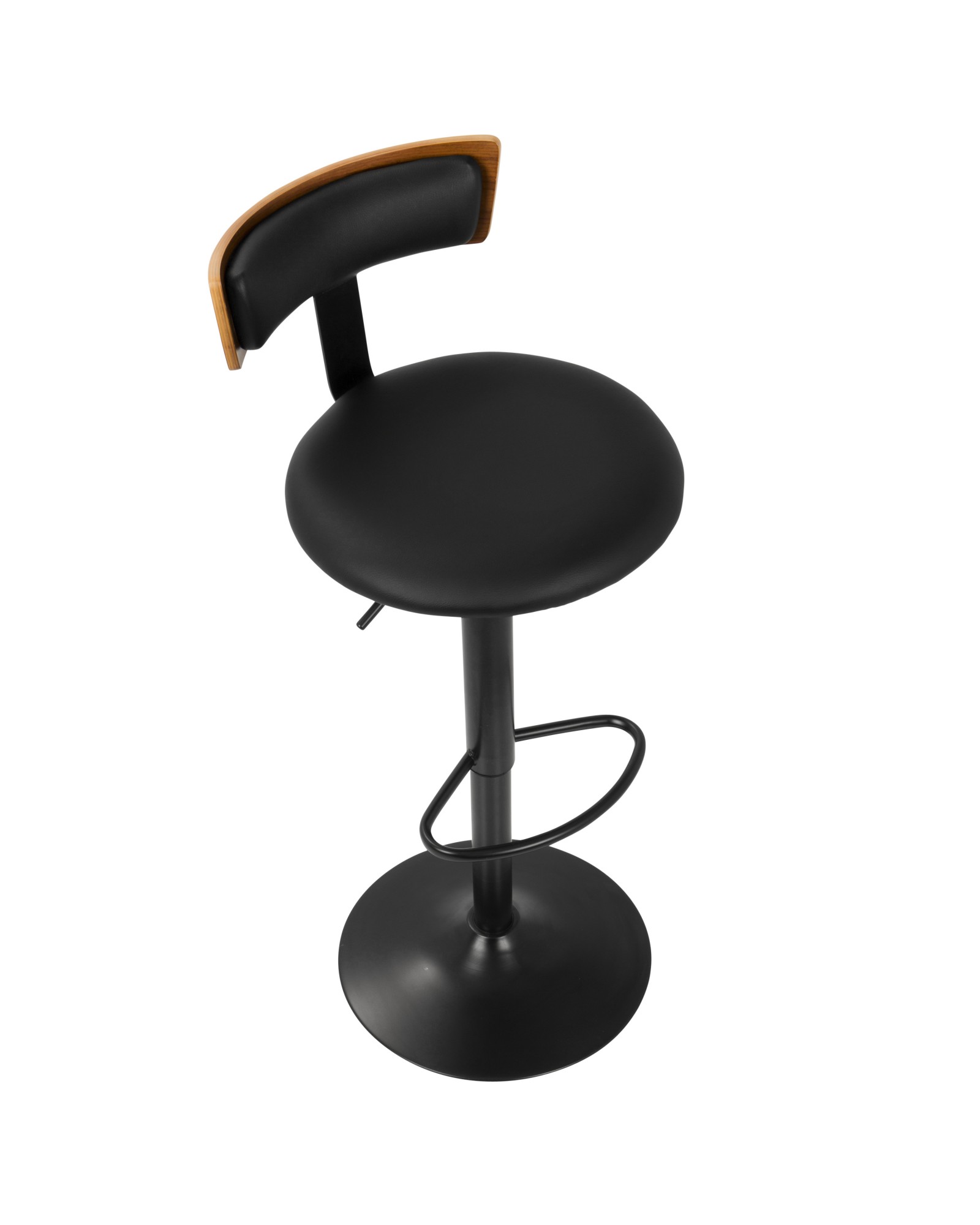 Weller Contemporary Barstool with Black Frame, Walnut Wood, and Black Faux Leather