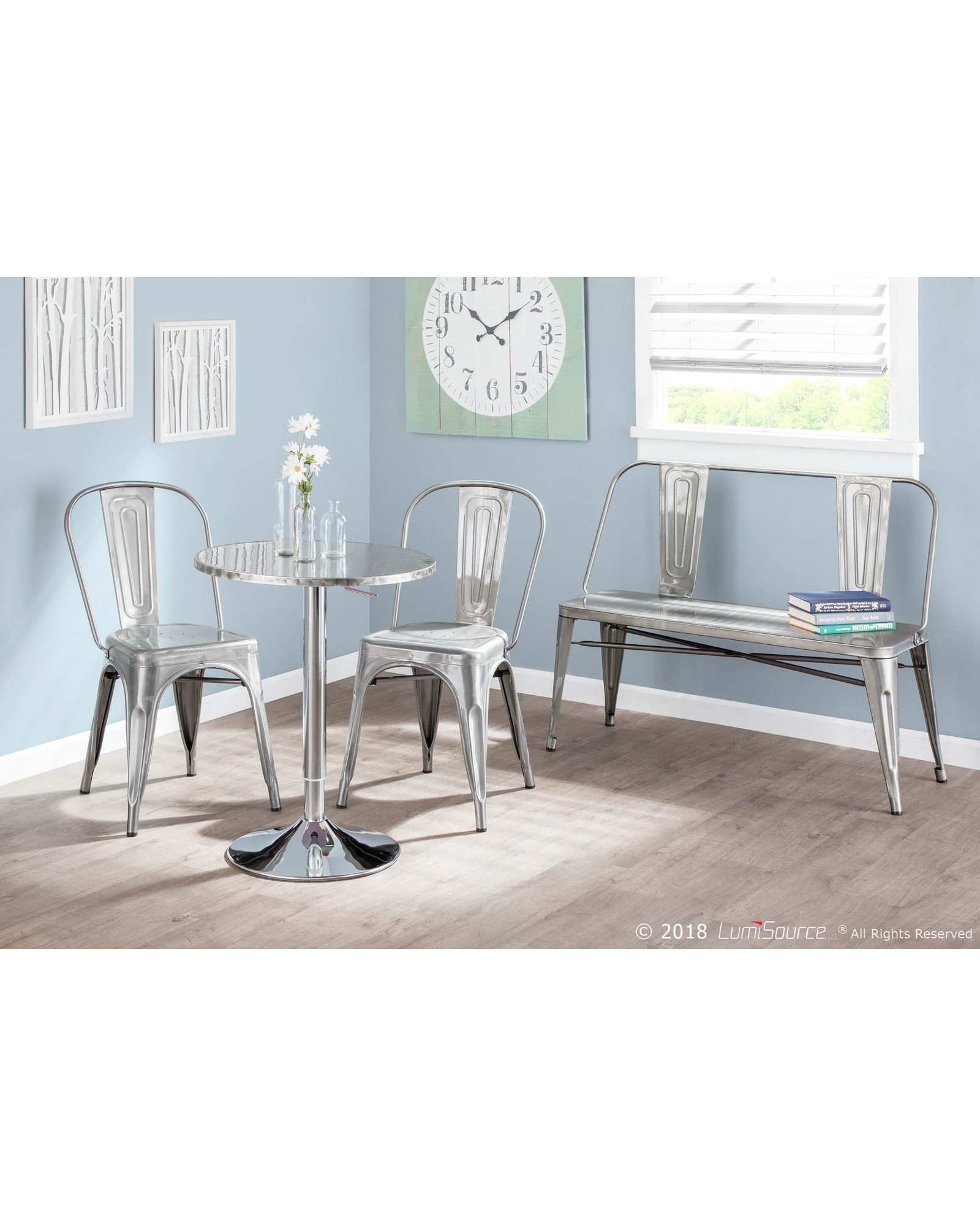 Bistro Contemporary Adjustable Round Bar Table in Silver