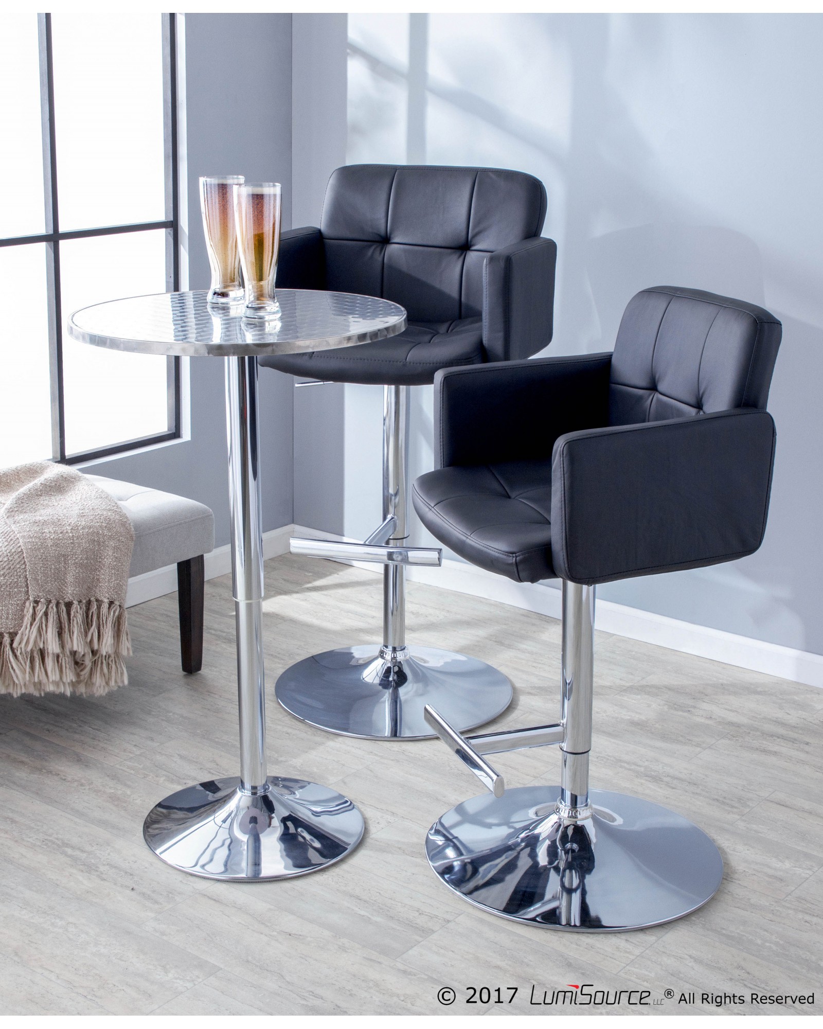 Bistro Contemporary Adjustable Round Bar Table in Silver