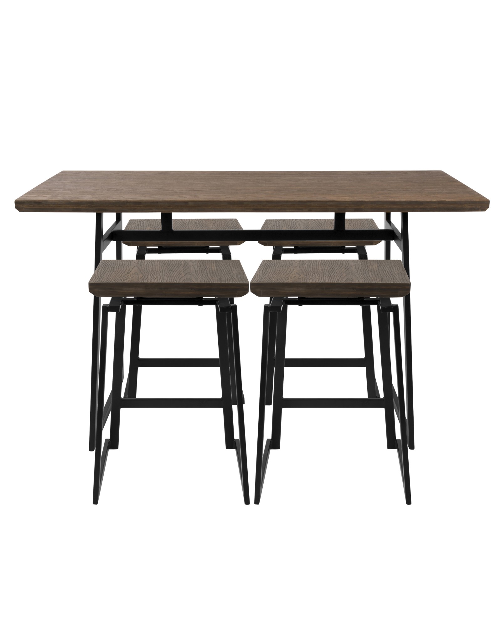 Geo 5-Piece Industrial Counter Set in Black Metal and Wood