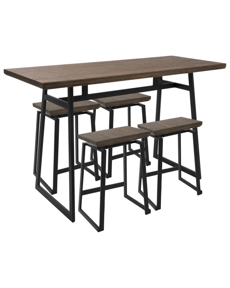 Geo 5-Piece Industrial Counter Set in Black Metal and Wood