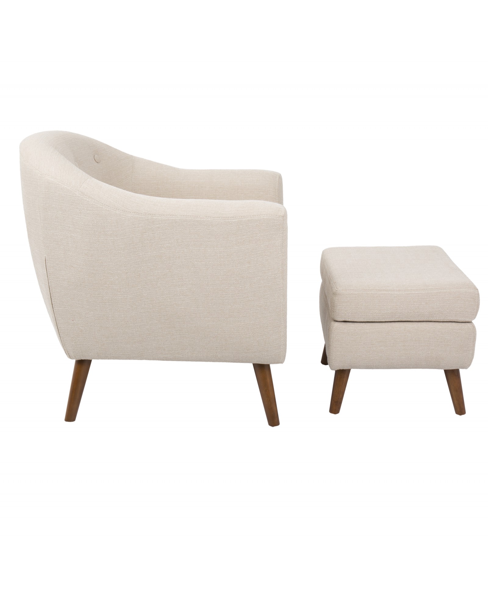 Rockwell Mid-Century Modern Accent Chair and Ottoman in Beige