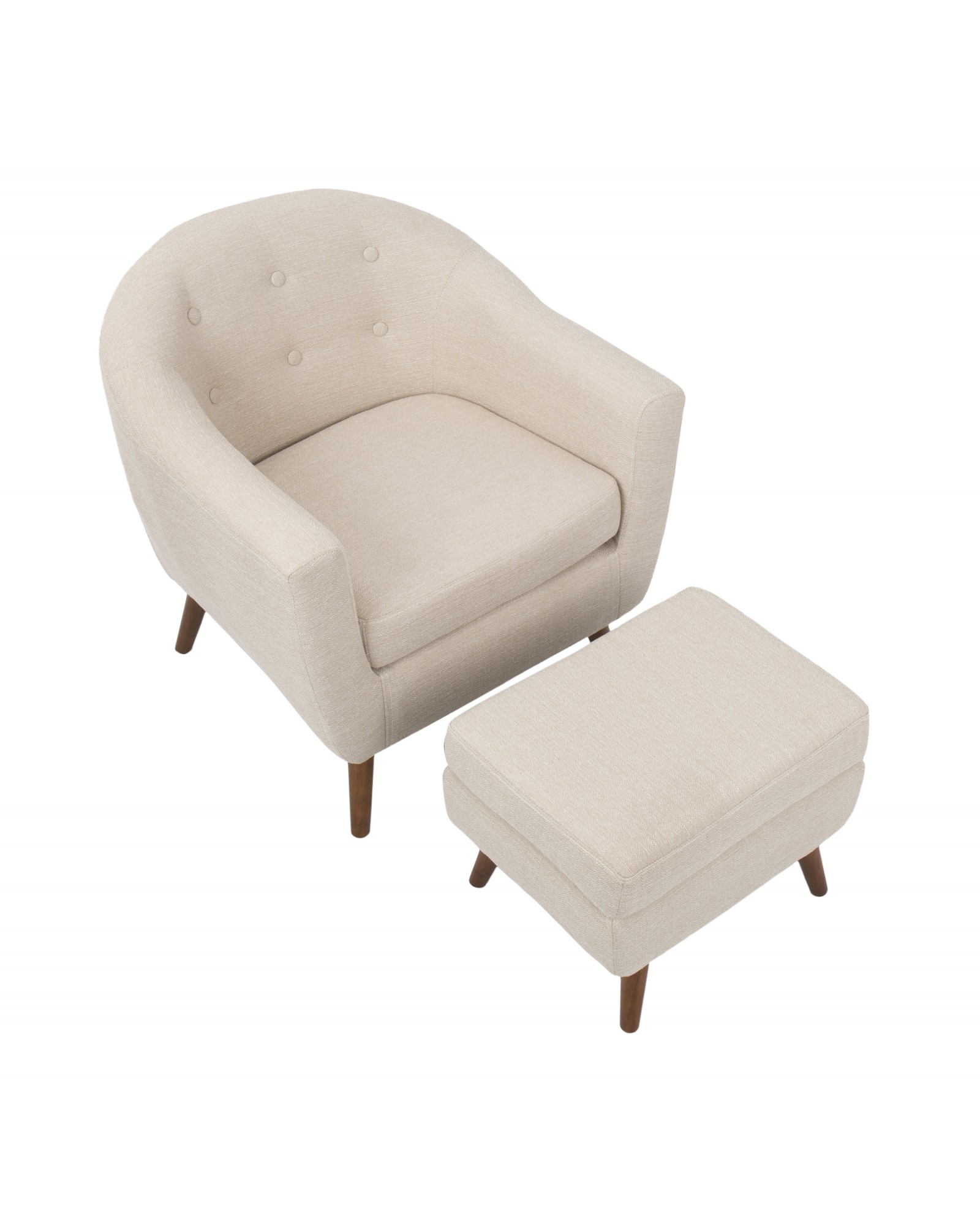 Rockwell Mid-Century Modern Accent Chair and Ottoman in Beige