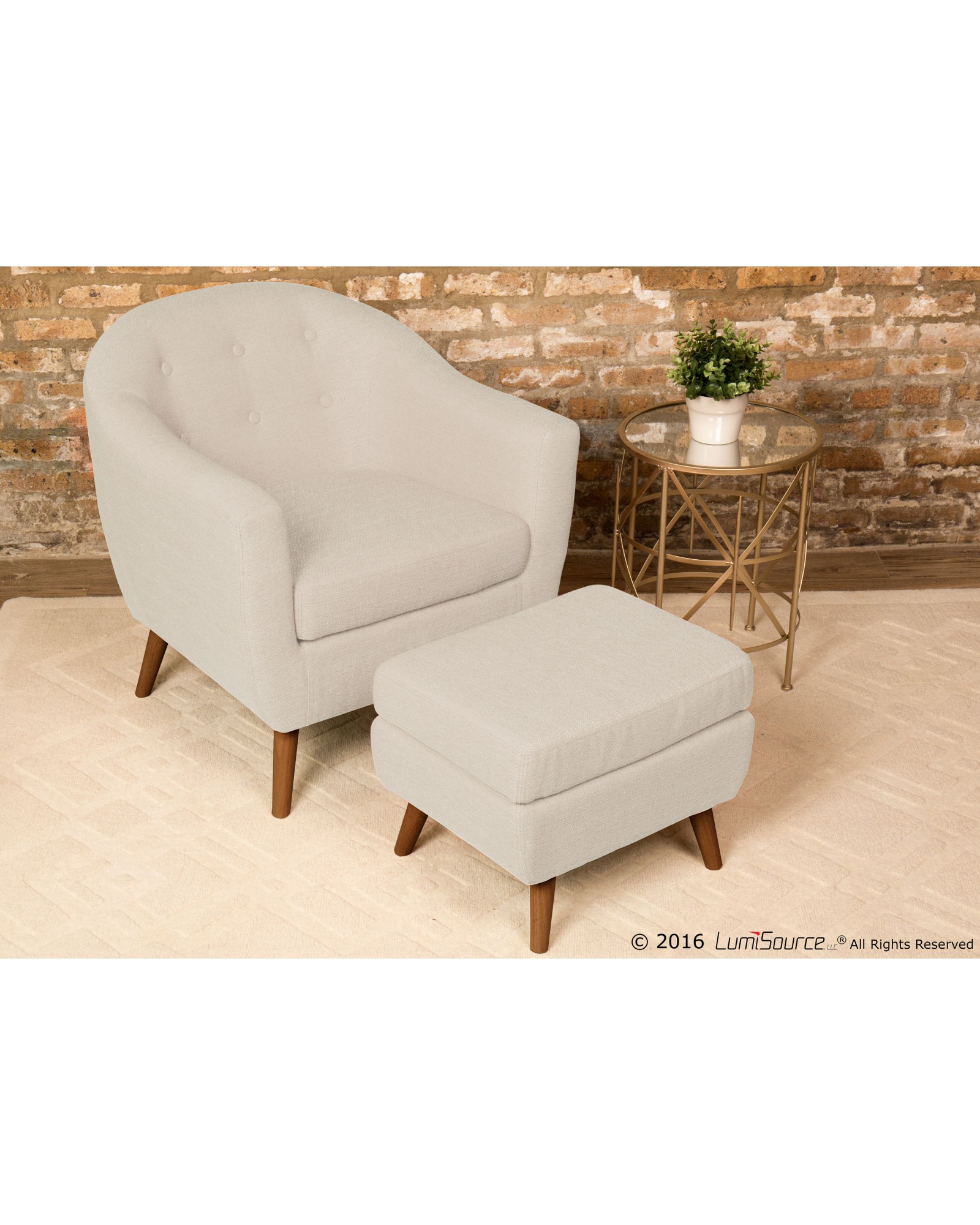 Rockwell Mid-Century Modern Accent Chair and Ottoman in Beige