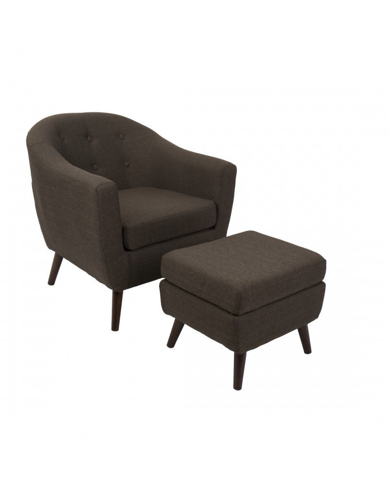 Rockwell Mid-Century Modern Accent Chair and Ottoman in Espresso