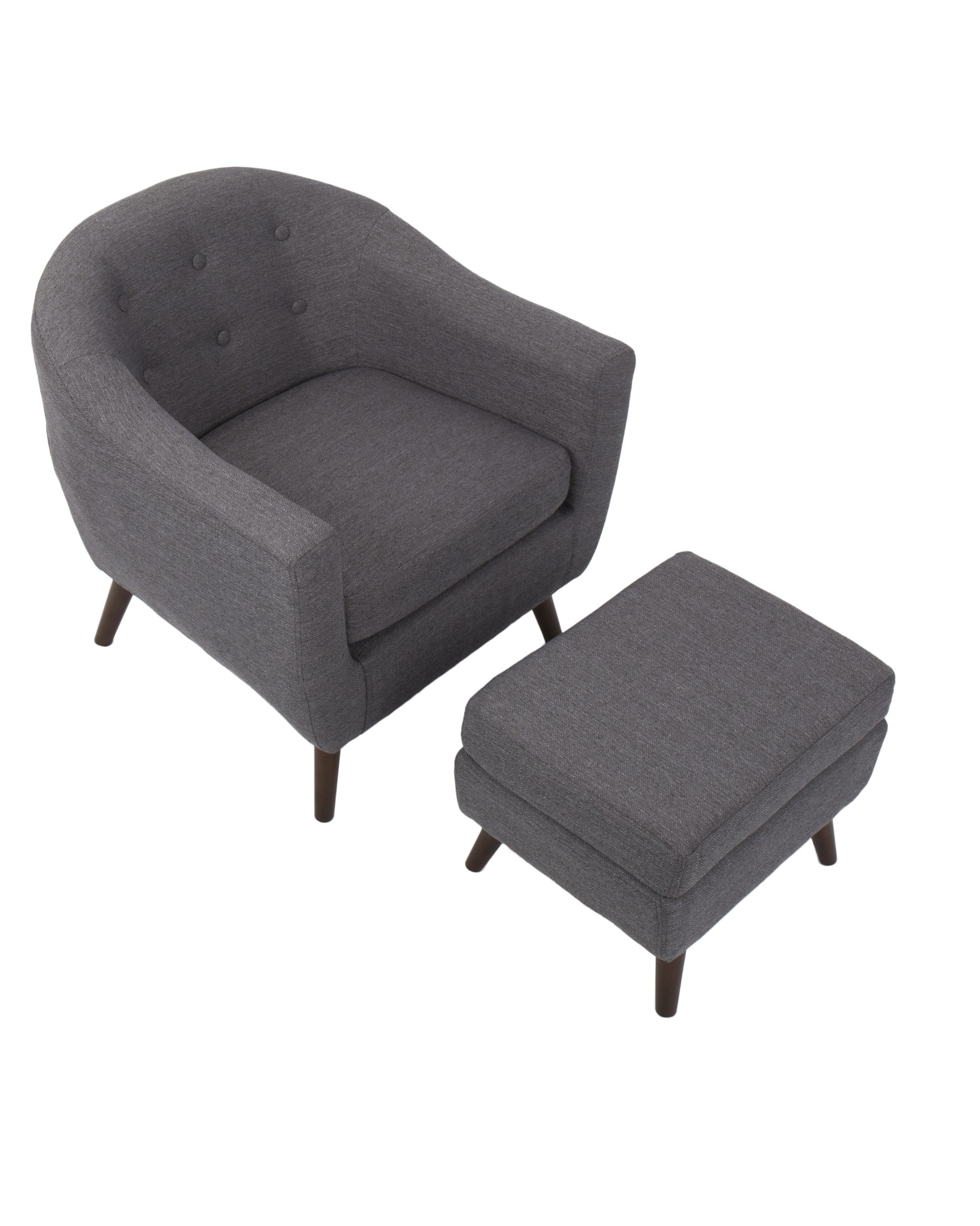 Rockwell Mid-Century Modern Accent Chair and Ottoman in Charcoal Grey