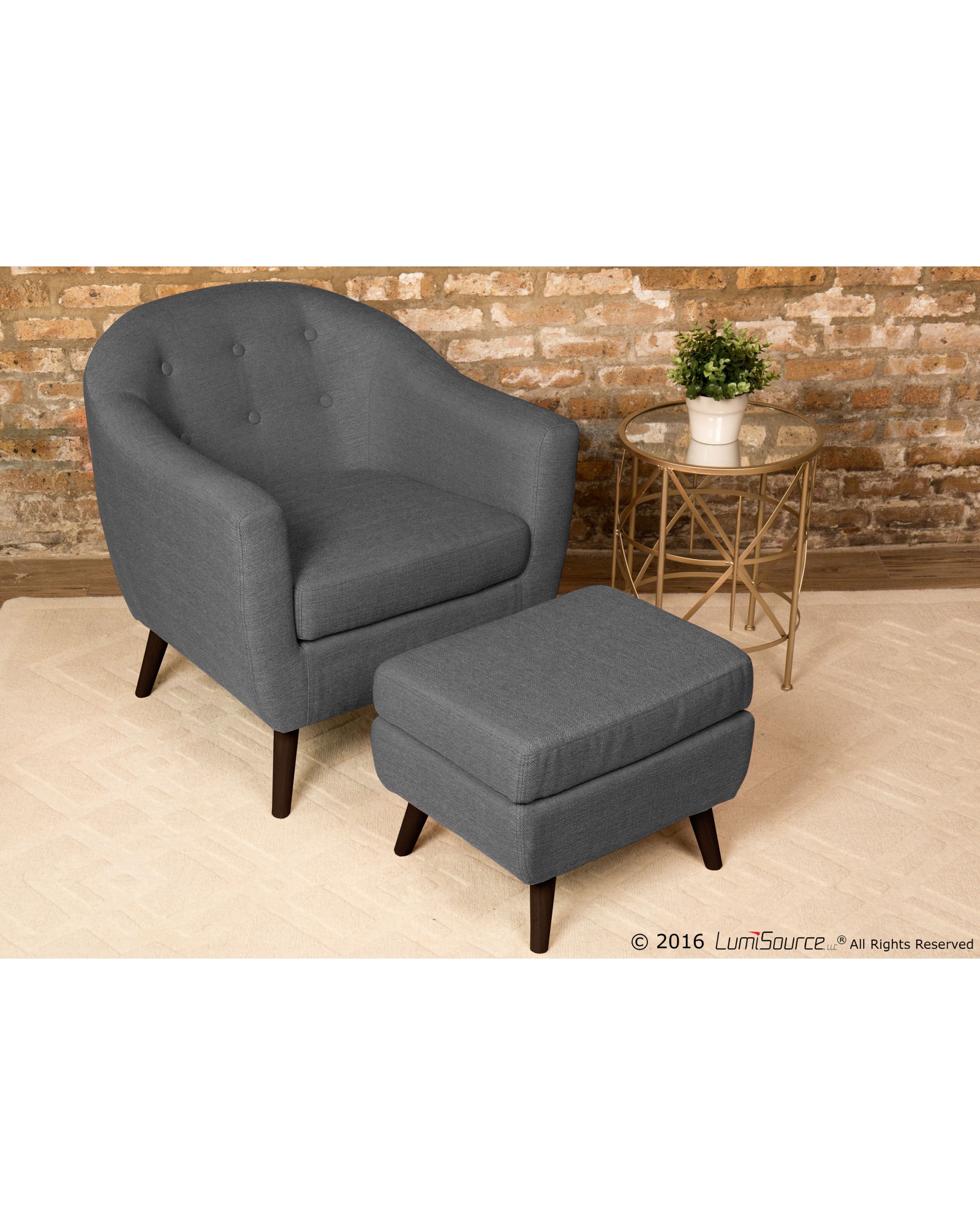 Rockwell Mid-Century Modern Accent Chair and Ottoman in Charcoal Grey