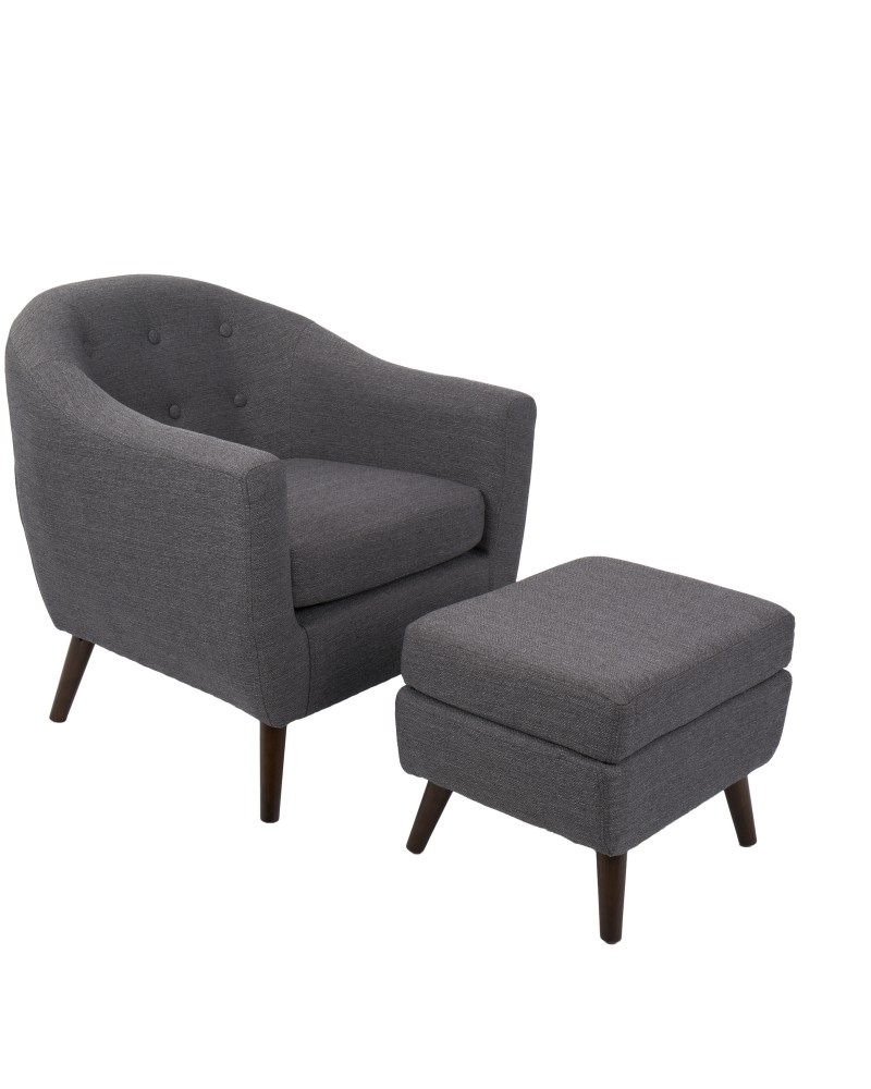 Rockwell Mid-Century Modern Accent Chair and Ottoman in Charcoal Grey