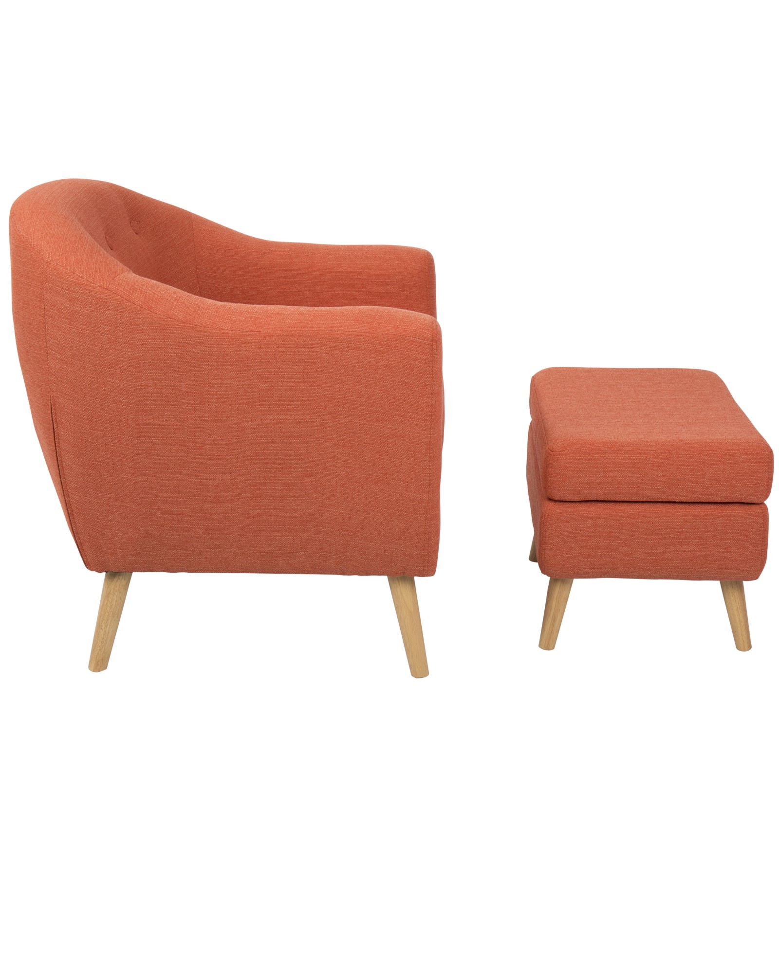 Rockwell Mid-Century Modern Accent Chair and Ottoman in Orange