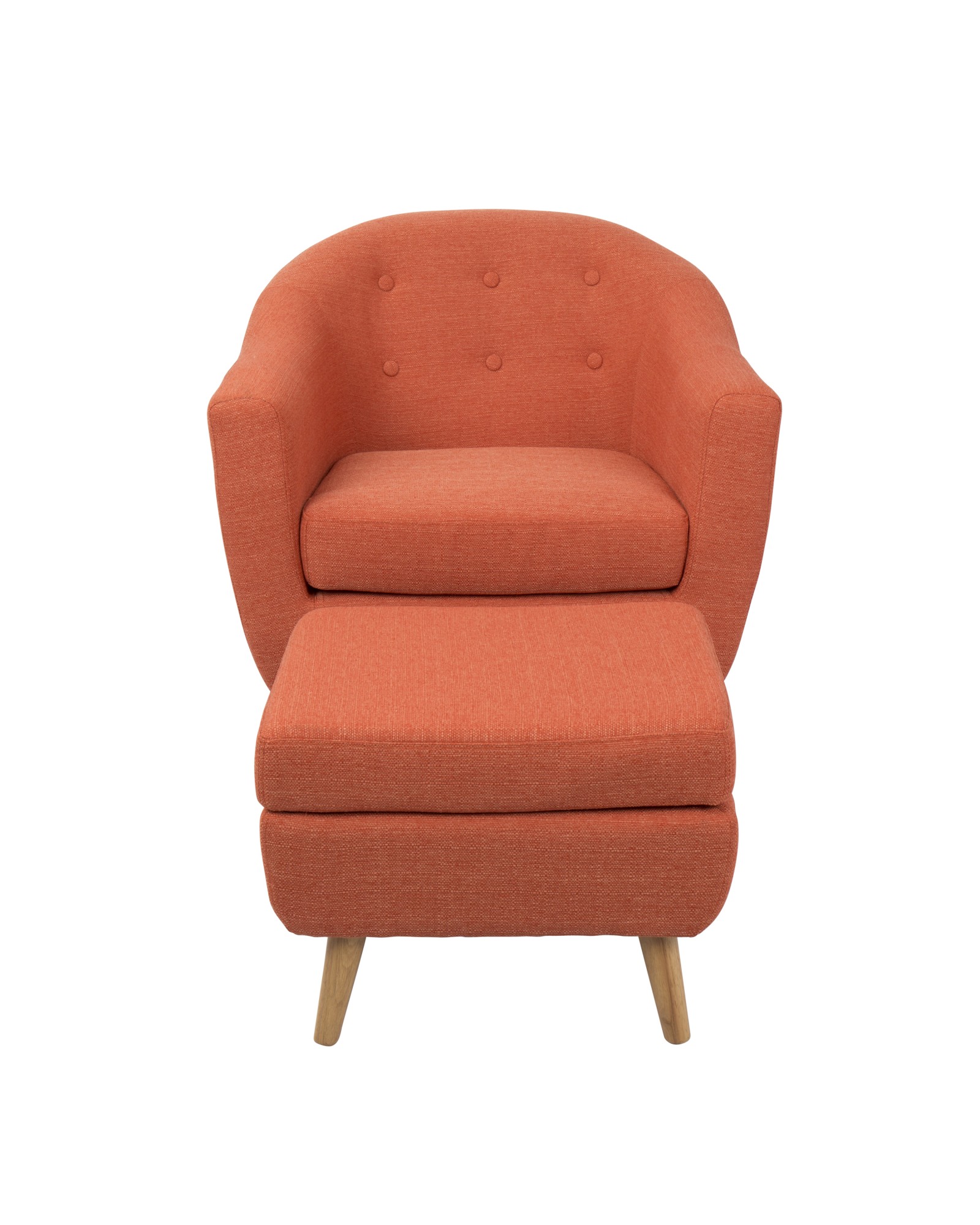 Rockwell Mid-Century Modern Accent Chair and Ottoman in Orange