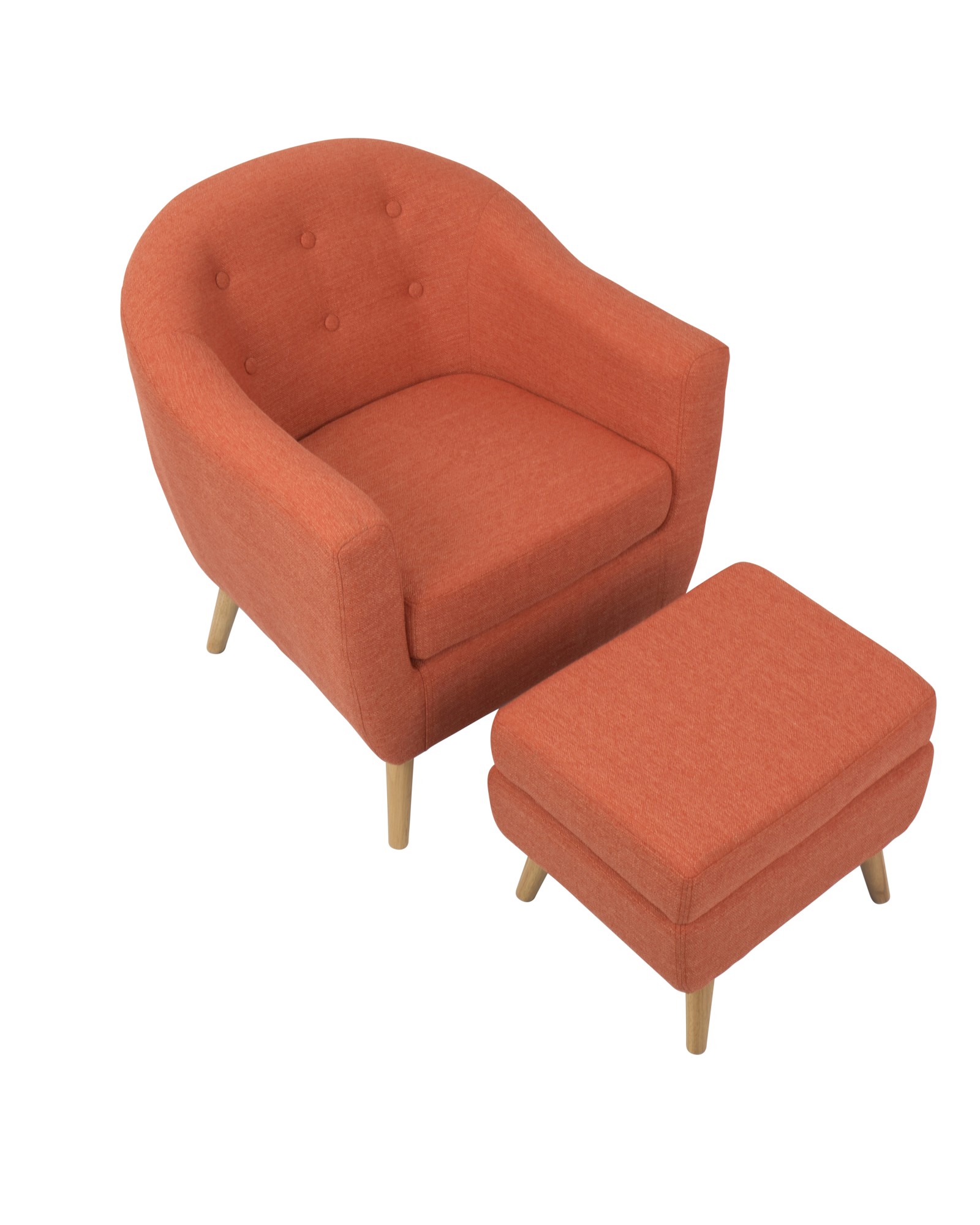 Rockwell Mid-Century Modern Accent Chair and Ottoman in Orange