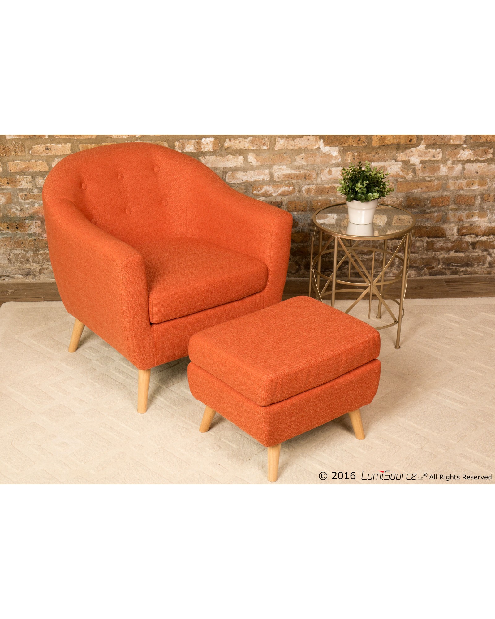 Rockwell Mid-Century Modern Accent Chair and Ottoman in Orange