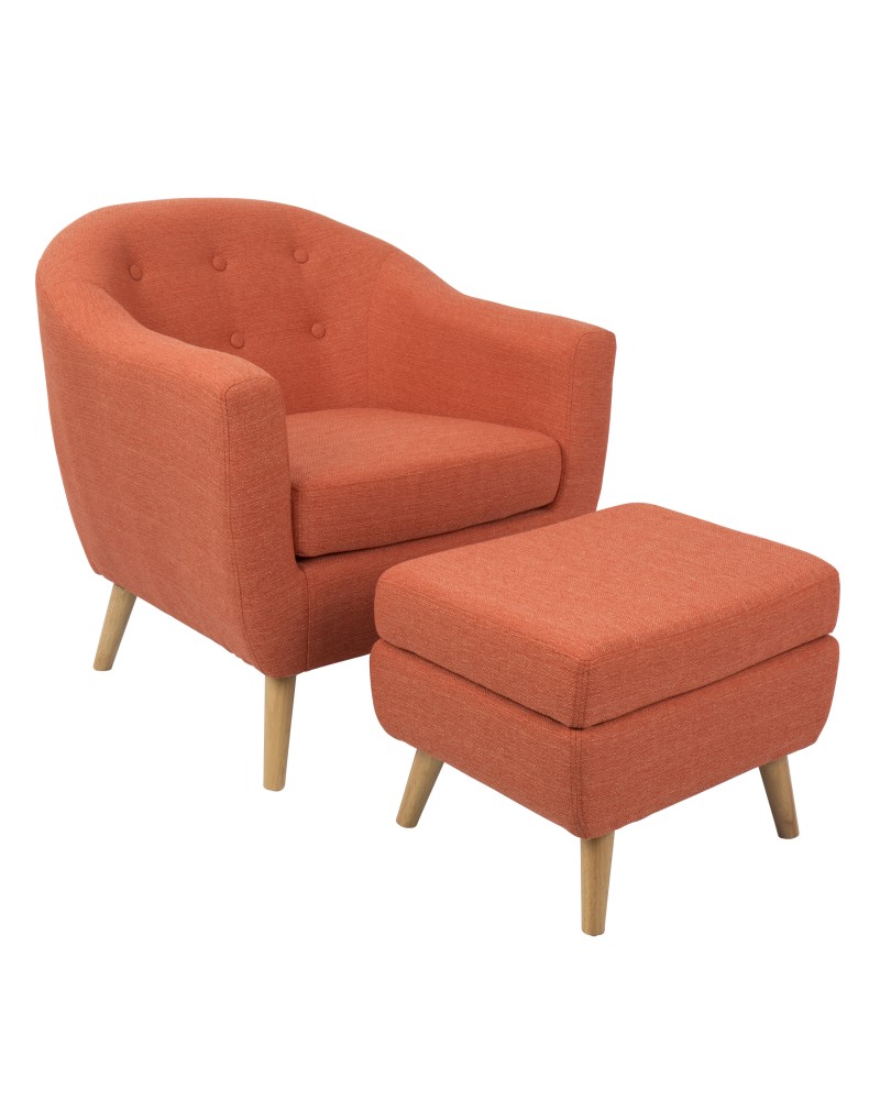 Rockwell Mid-Century Modern Accent Chair and Ottoman in Orange