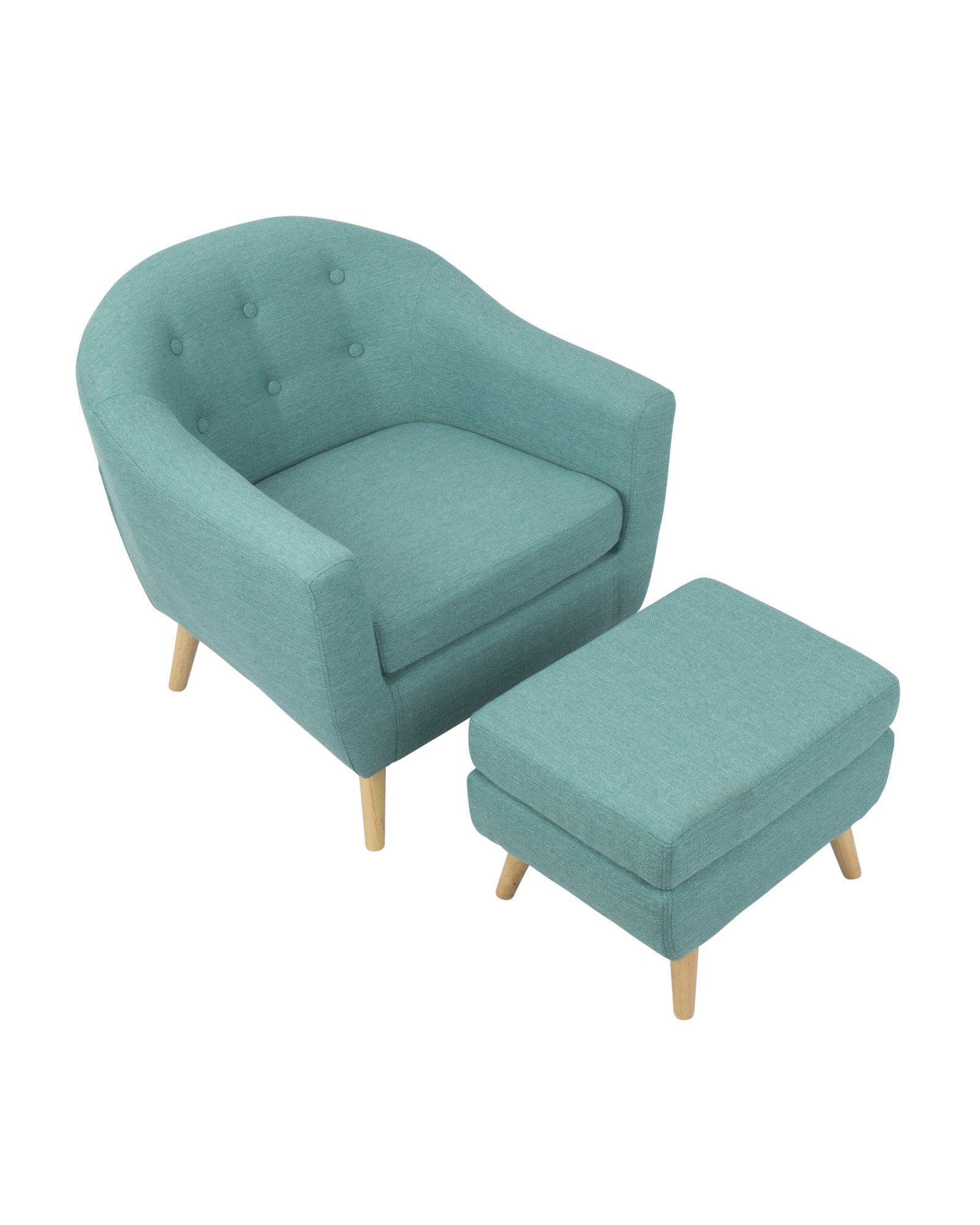 Rockwell Mid-Century Modern Accent Chair and Ottoman in Teal