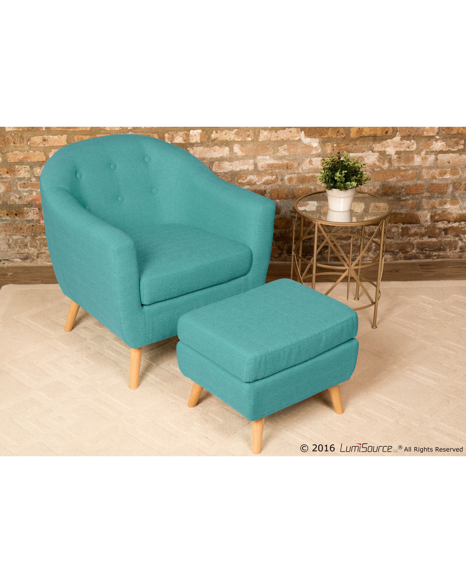 Rockwell Mid-Century Modern Accent Chair and Ottoman in Teal