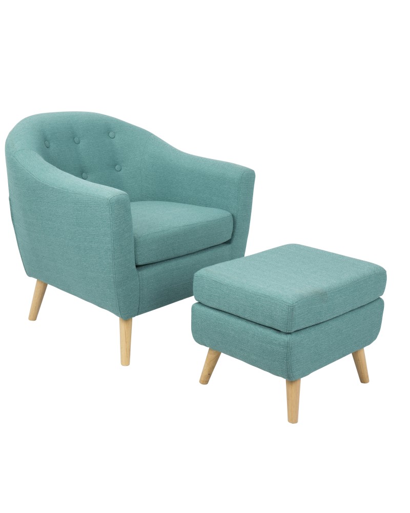 Rockwell Mid-Century Modern Accent Chair and Ottoman in Teal