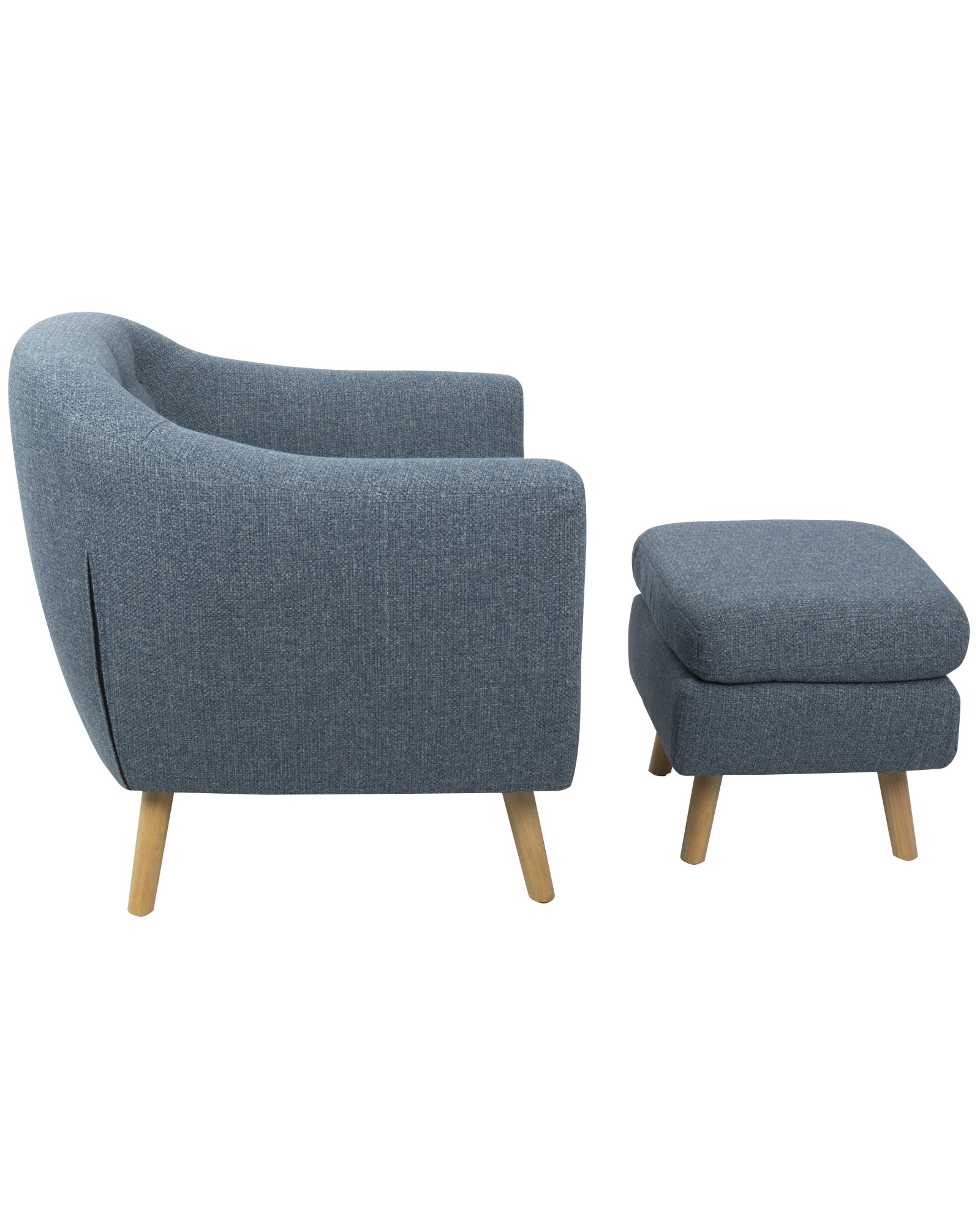 Rockwell Mid-Century Modern Accent Chair and Ottoman in Blue Noise Fabric