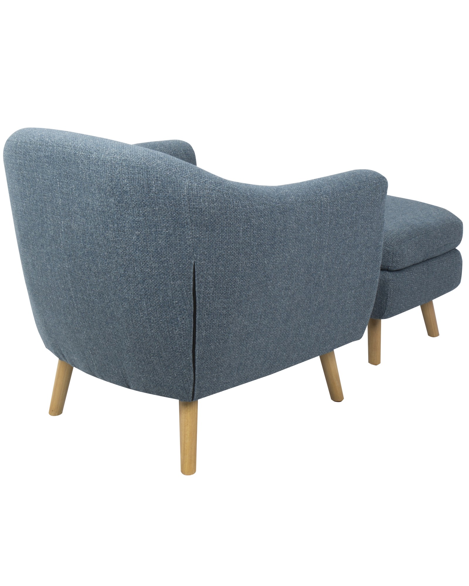 Rockwell Mid-Century Modern Accent Chair and Ottoman in Blue Noise Fabric