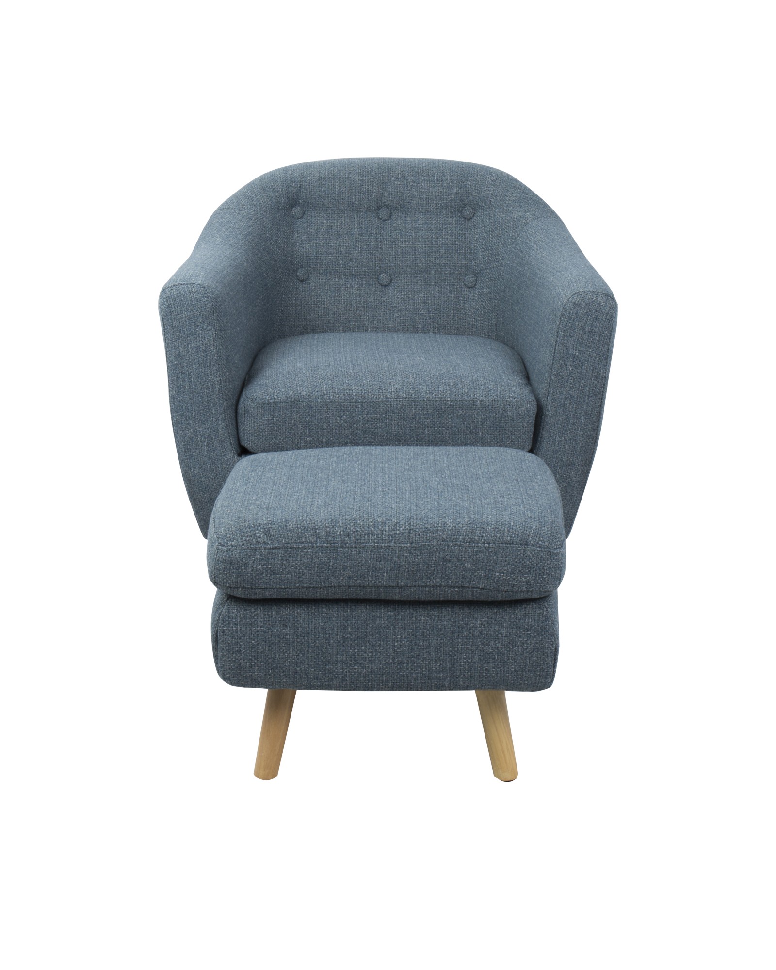 Rockwell Mid-Century Modern Accent Chair and Ottoman in Blue Noise Fabric