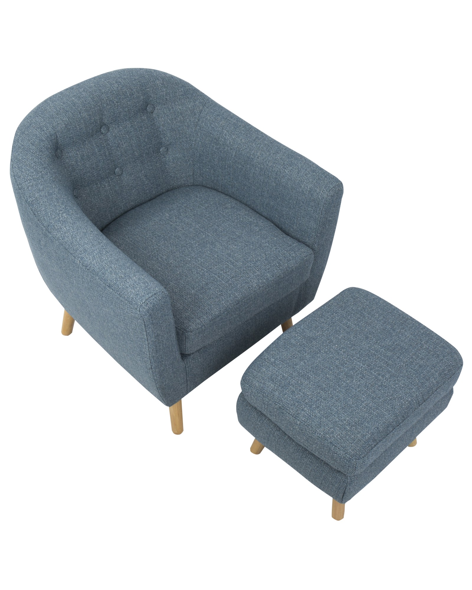 Rockwell Mid-Century Modern Accent Chair and Ottoman in Blue Noise Fabric