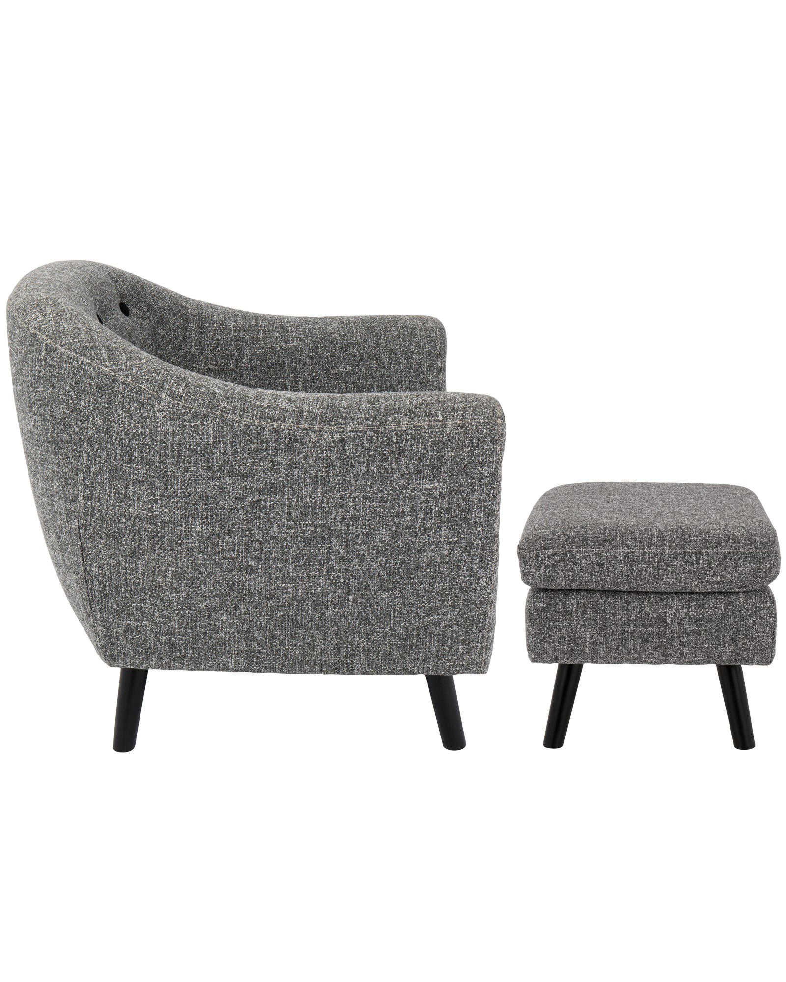 Rockwell Mid-Century Modern Accent Chair and Ottoman in Dark Grey Noise Fabric