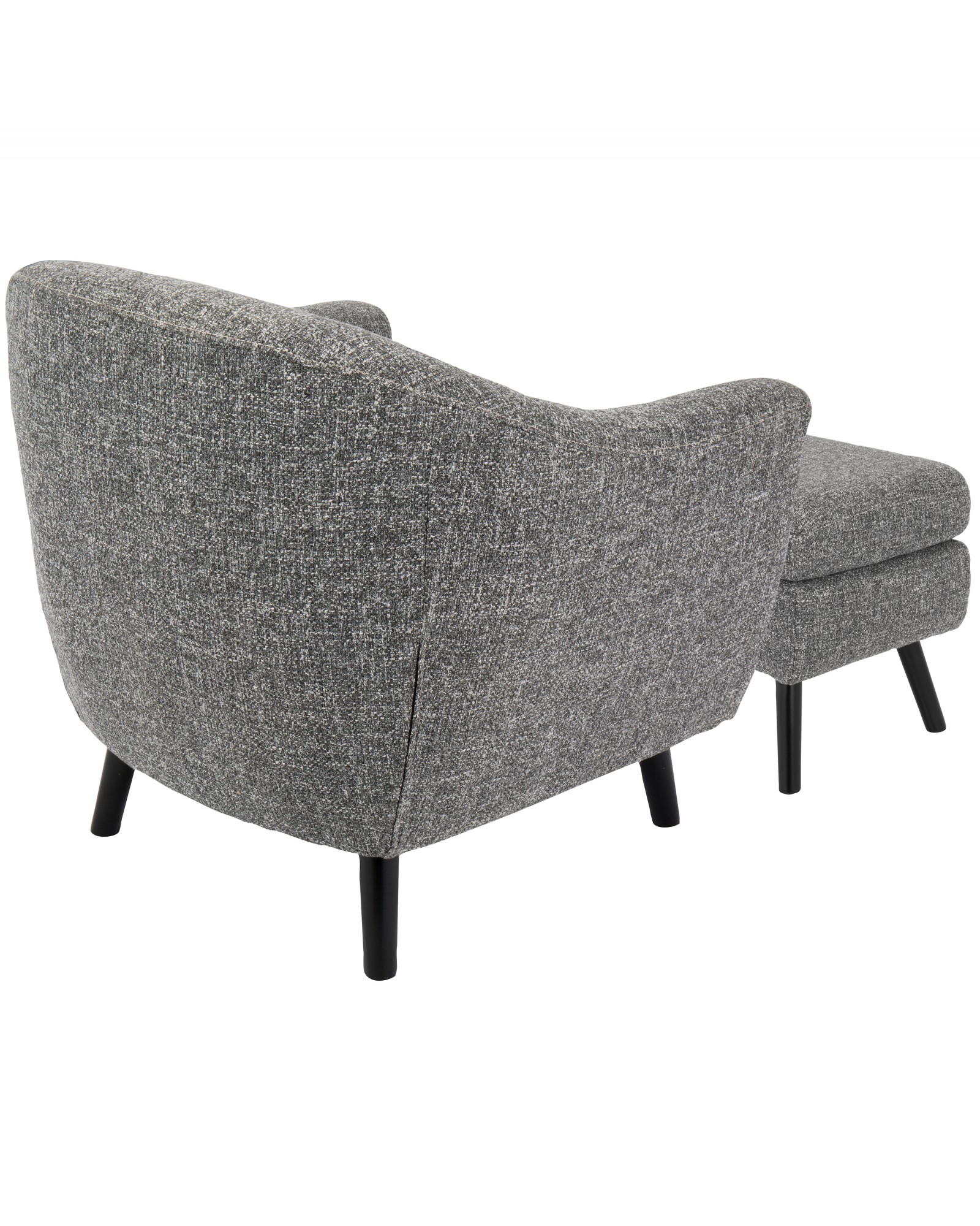 Rockwell Mid-Century Modern Accent Chair and Ottoman in Dark Grey Noise Fabric