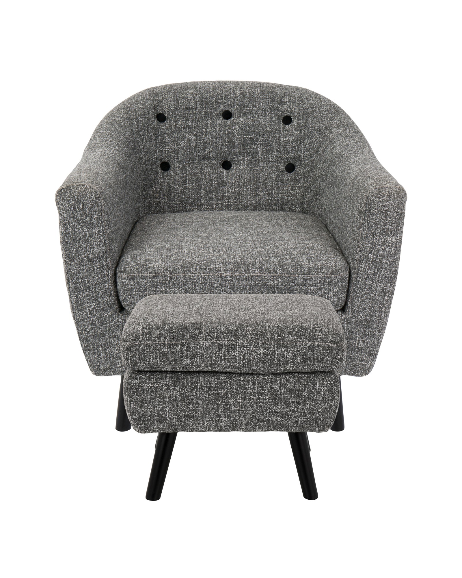 Rockwell Mid-Century Modern Accent Chair and Ottoman in Dark Grey Noise Fabric