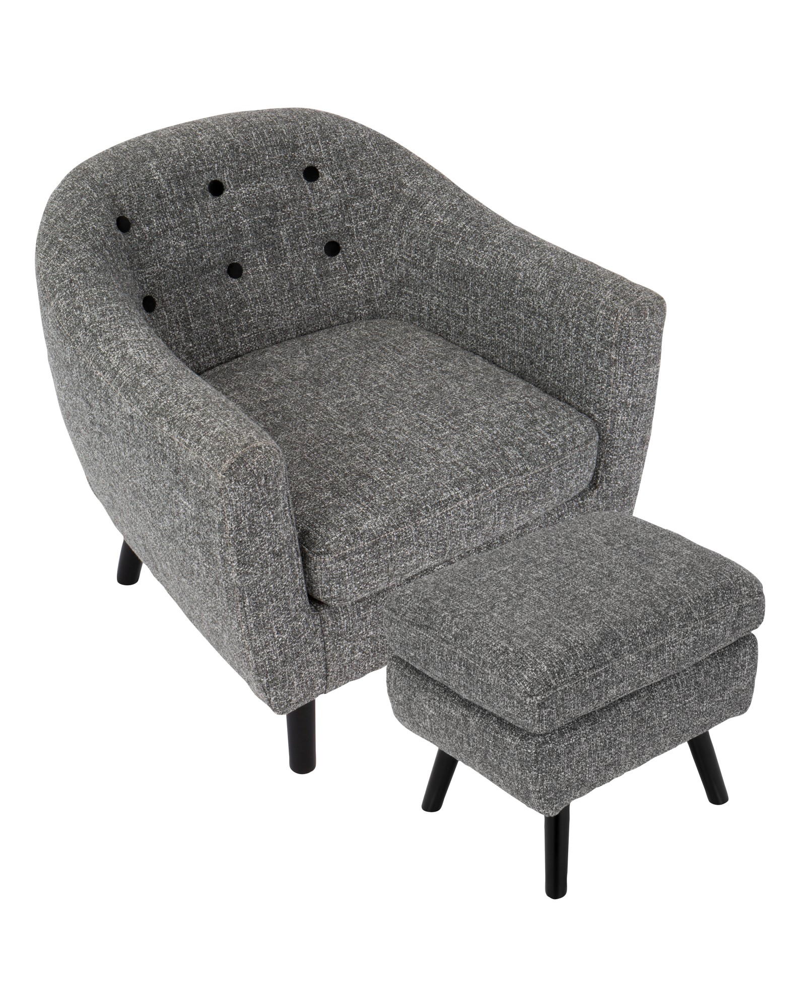 Rockwell Mid-Century Modern Accent Chair and Ottoman in Dark Grey Noise Fabric