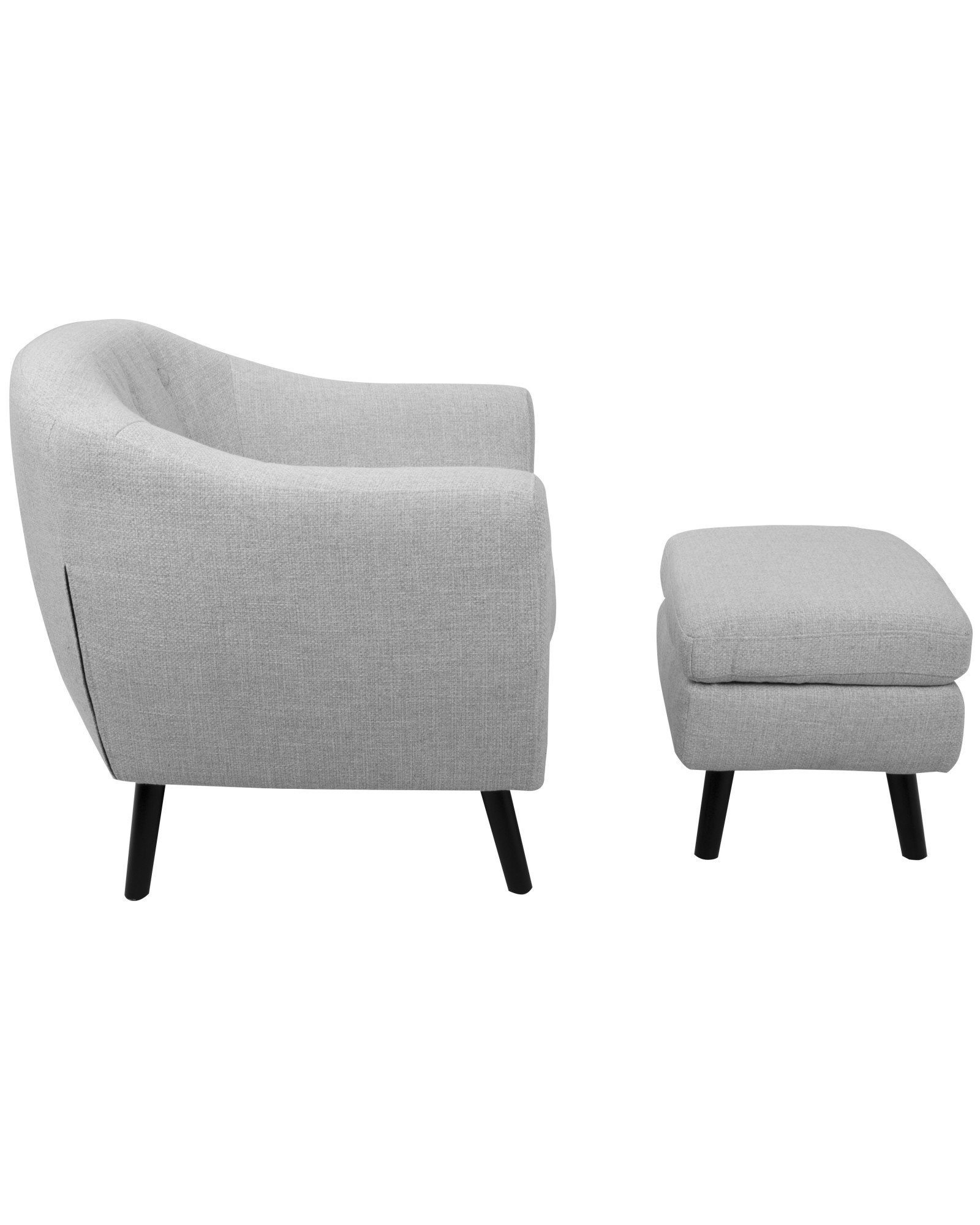 Rockwell Mid-Century Modern Accent Chair and Ottoman in Light Grey Noise Fabric