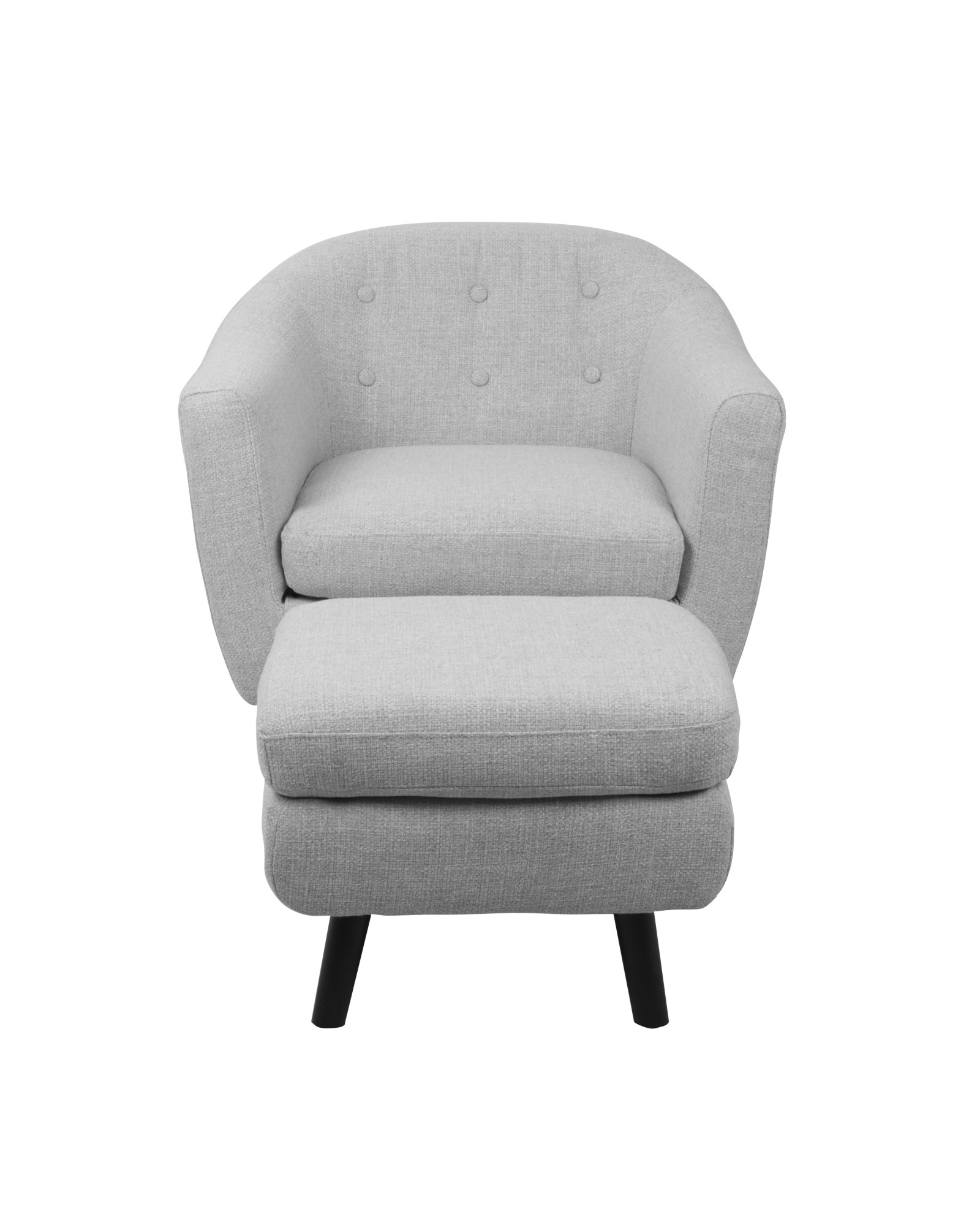 Rockwell Mid-Century Modern Accent Chair and Ottoman in Light Grey Noise Fabric