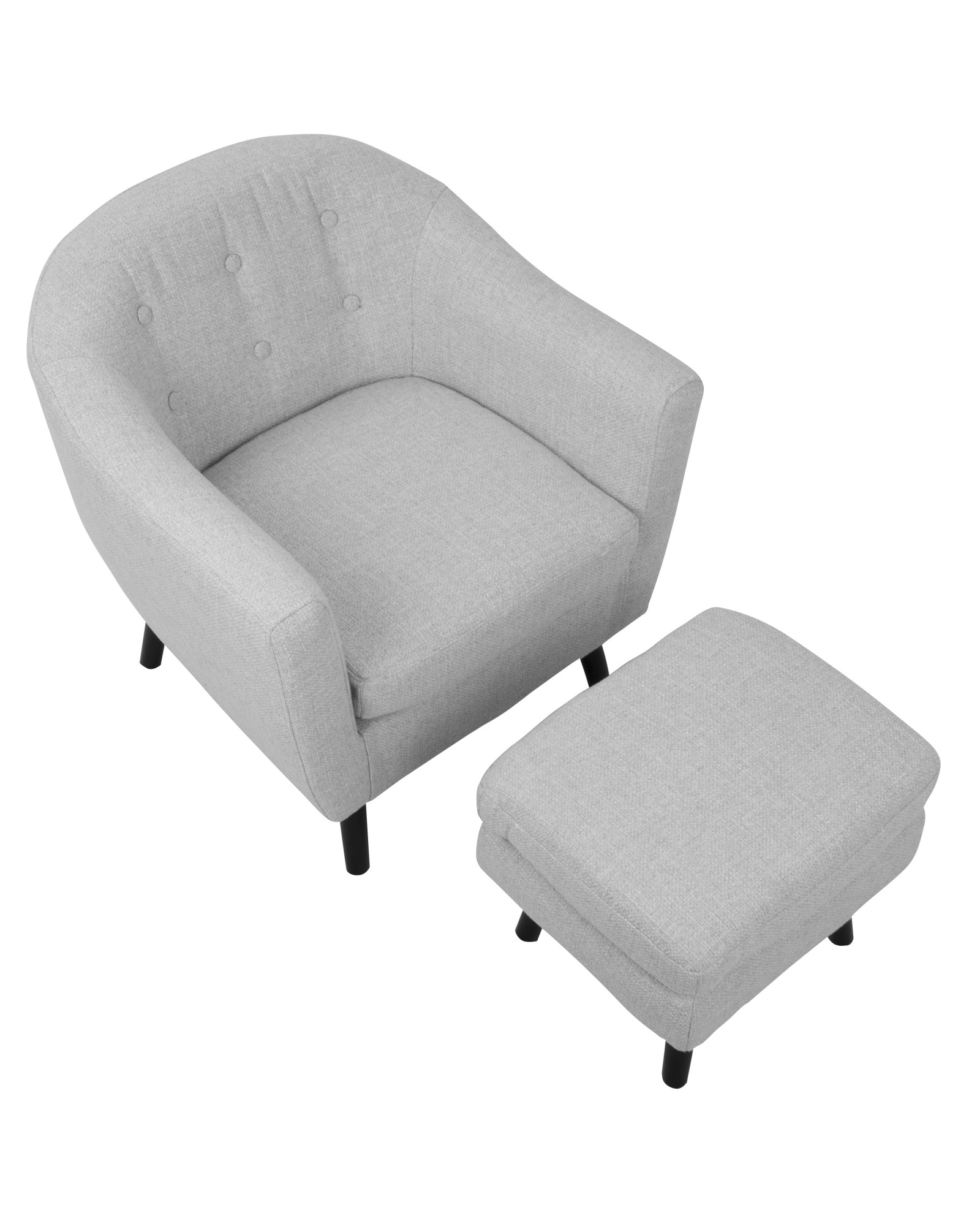 Rockwell Mid-Century Modern Accent Chair and Ottoman in Light Grey Noise Fabric