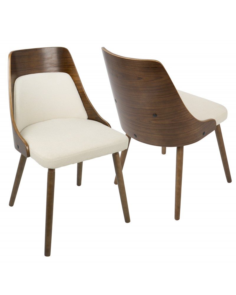 Anabelle Mid-Century Modern Dining/Accent Chair in Walnut and Cream Fabric