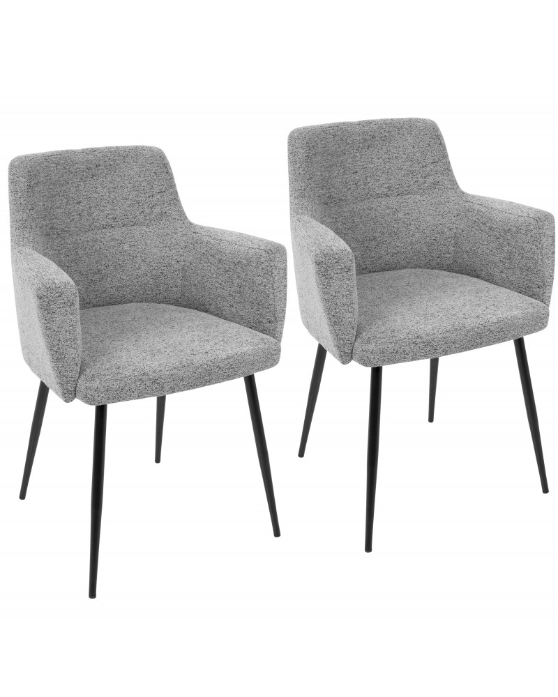 Andrew Contemporary Dining/Accent Chair in Black with Grey Fabric - Set of 2