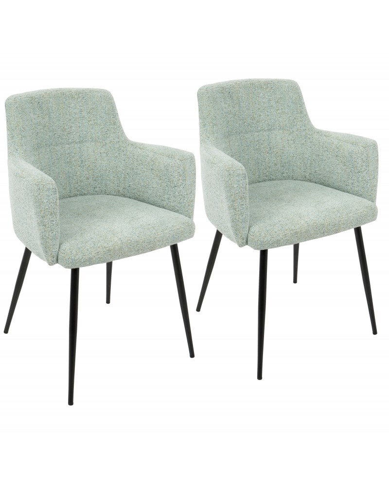 Andrew Contemporary Dining/Accent Chair in Black with Seafoam Green Fabric - Set of 2