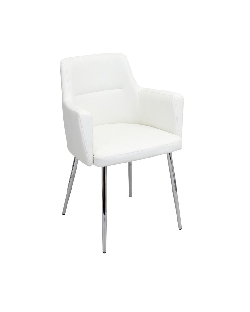 Andrew Contemporary Dining/Accent Chair in Chrome and White Faux Leather - Set of 2