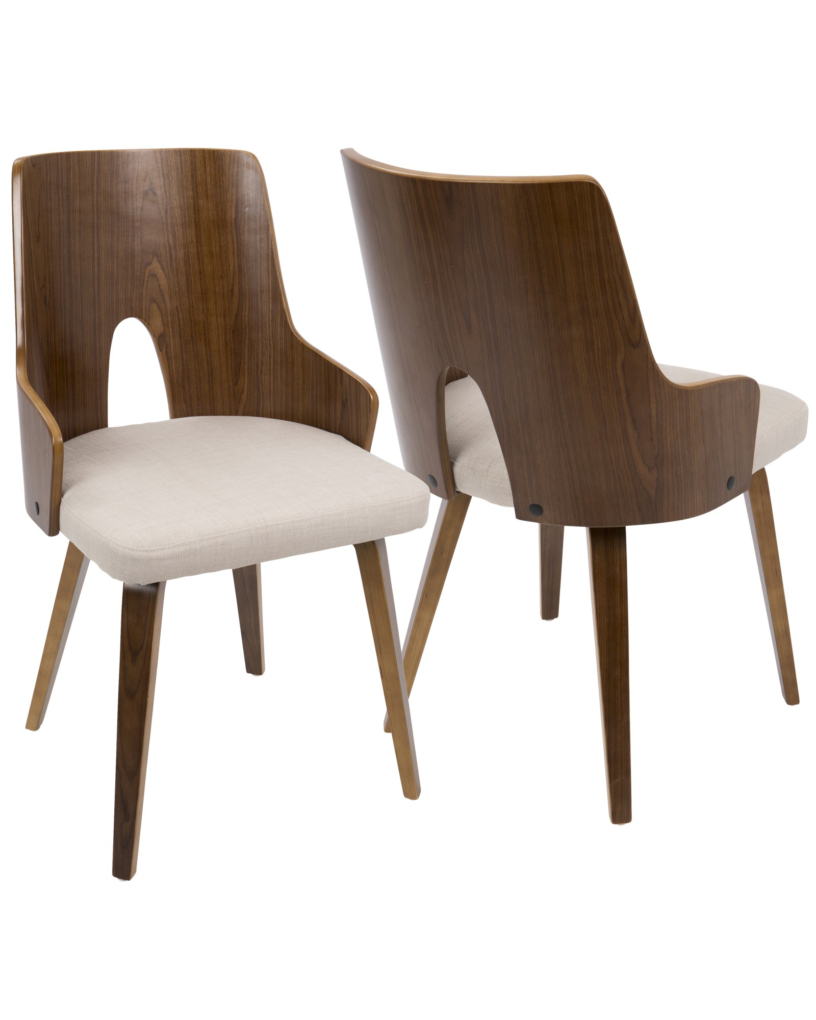 Ariana Mid-Century Modern Dining/Accent Chair in Walnut and Beige Fabric - Set of 2