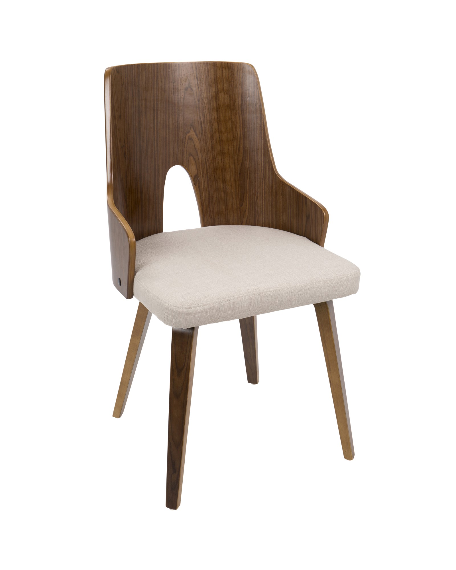 Ariana Mid-Century Modern Dining/Accent Chair in Walnut and Beige Fabric - Set of 2